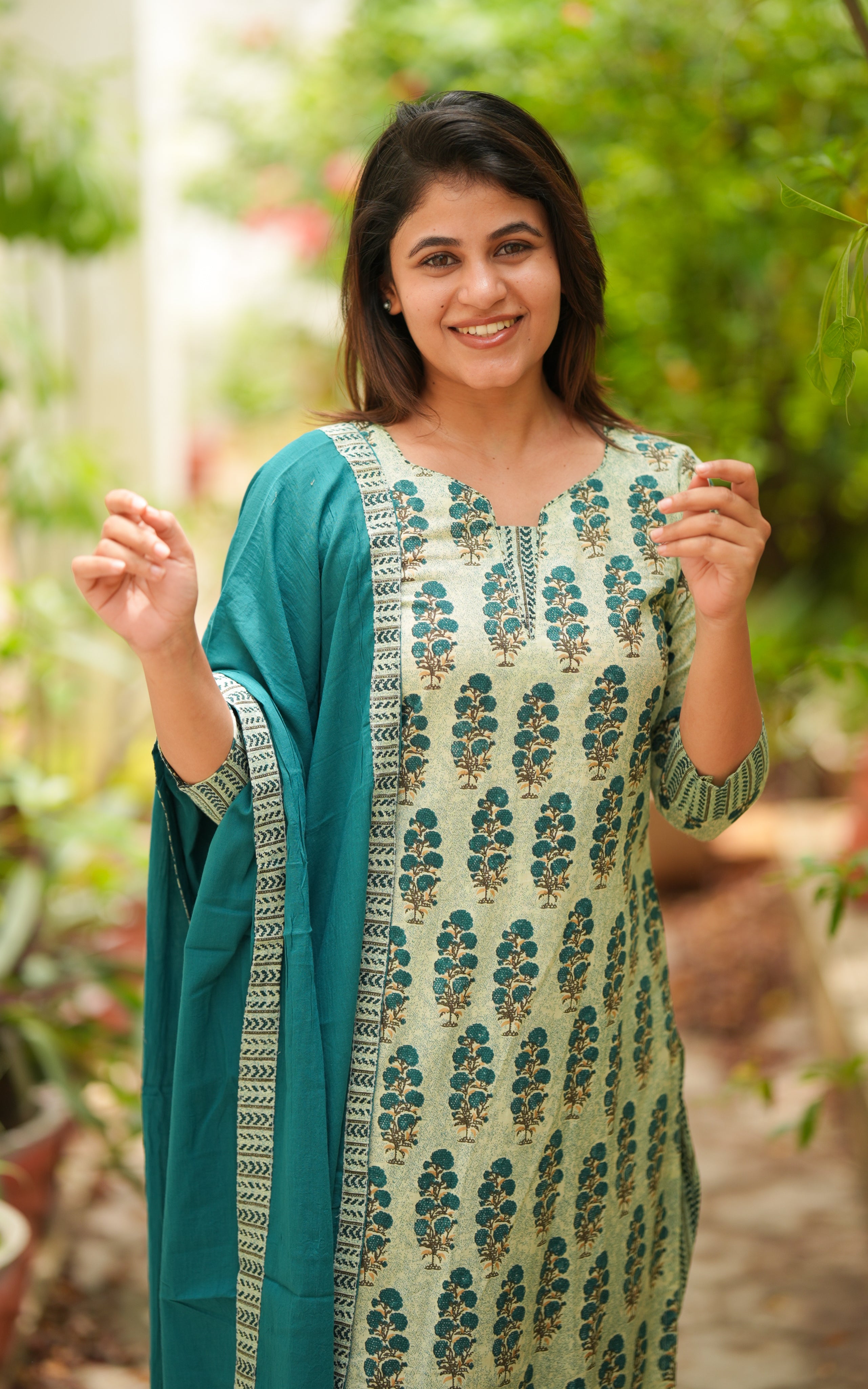 pastel green color kurti set