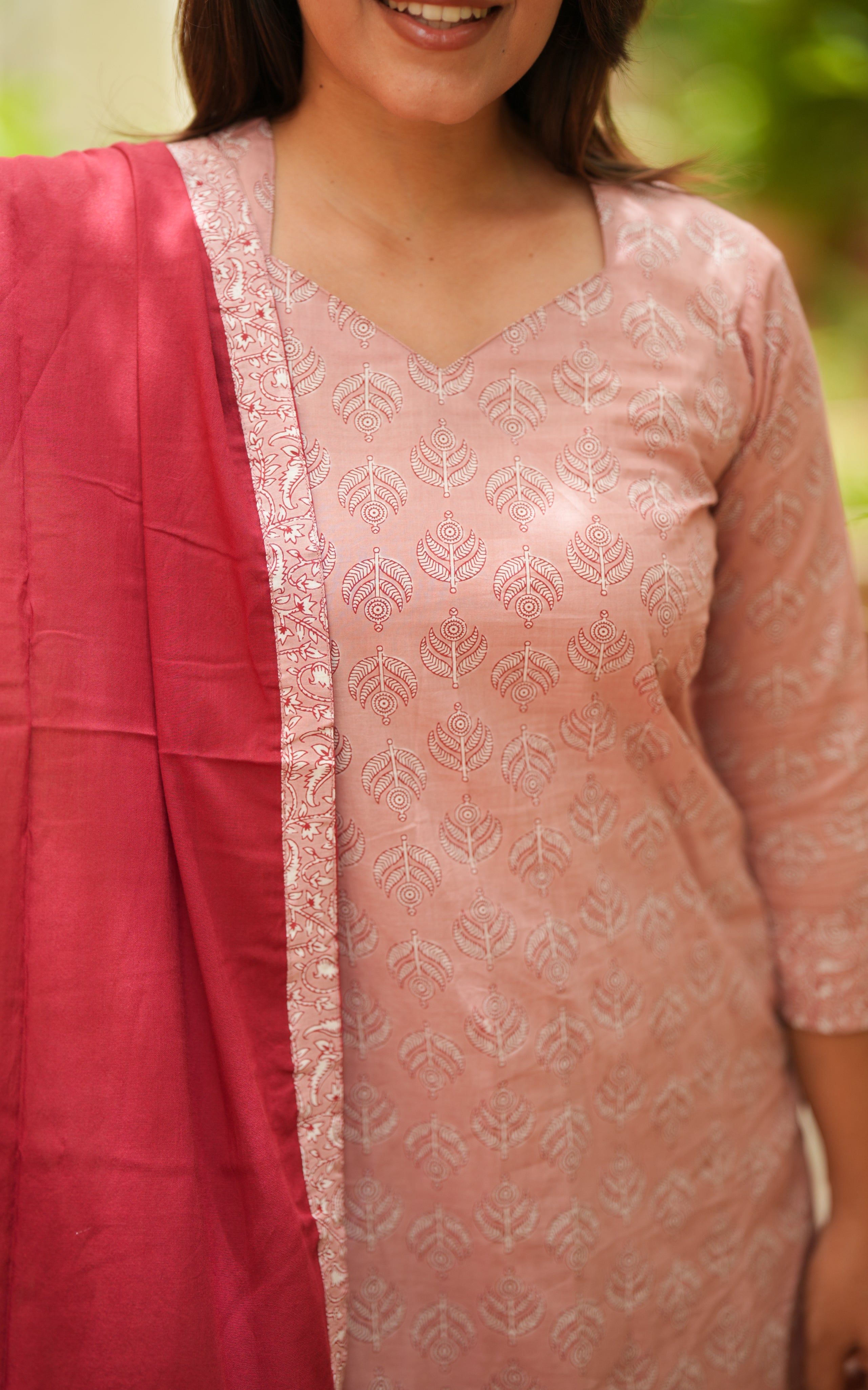 peach color kurti set