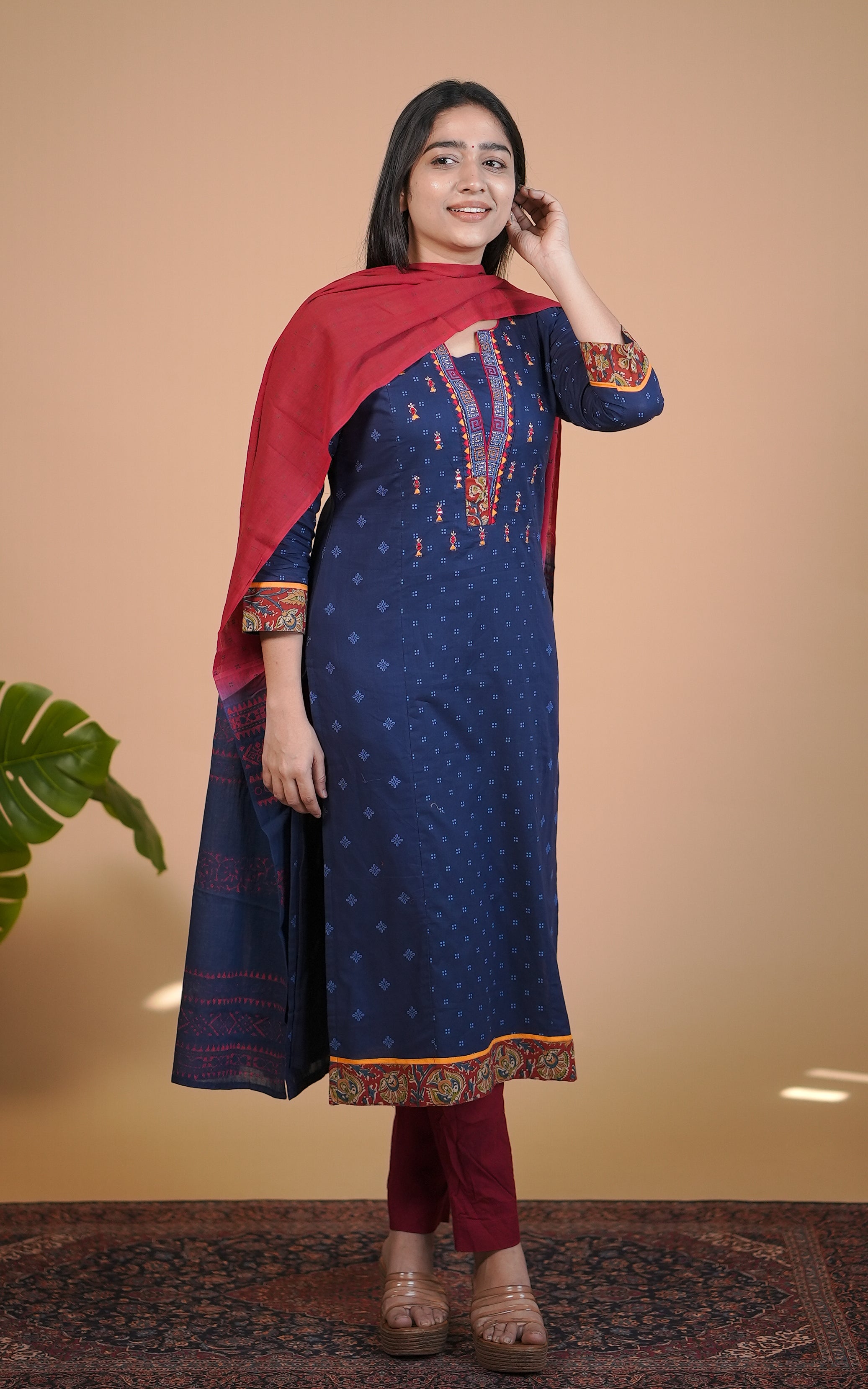 Cotton kurti with mirror embroidery for women