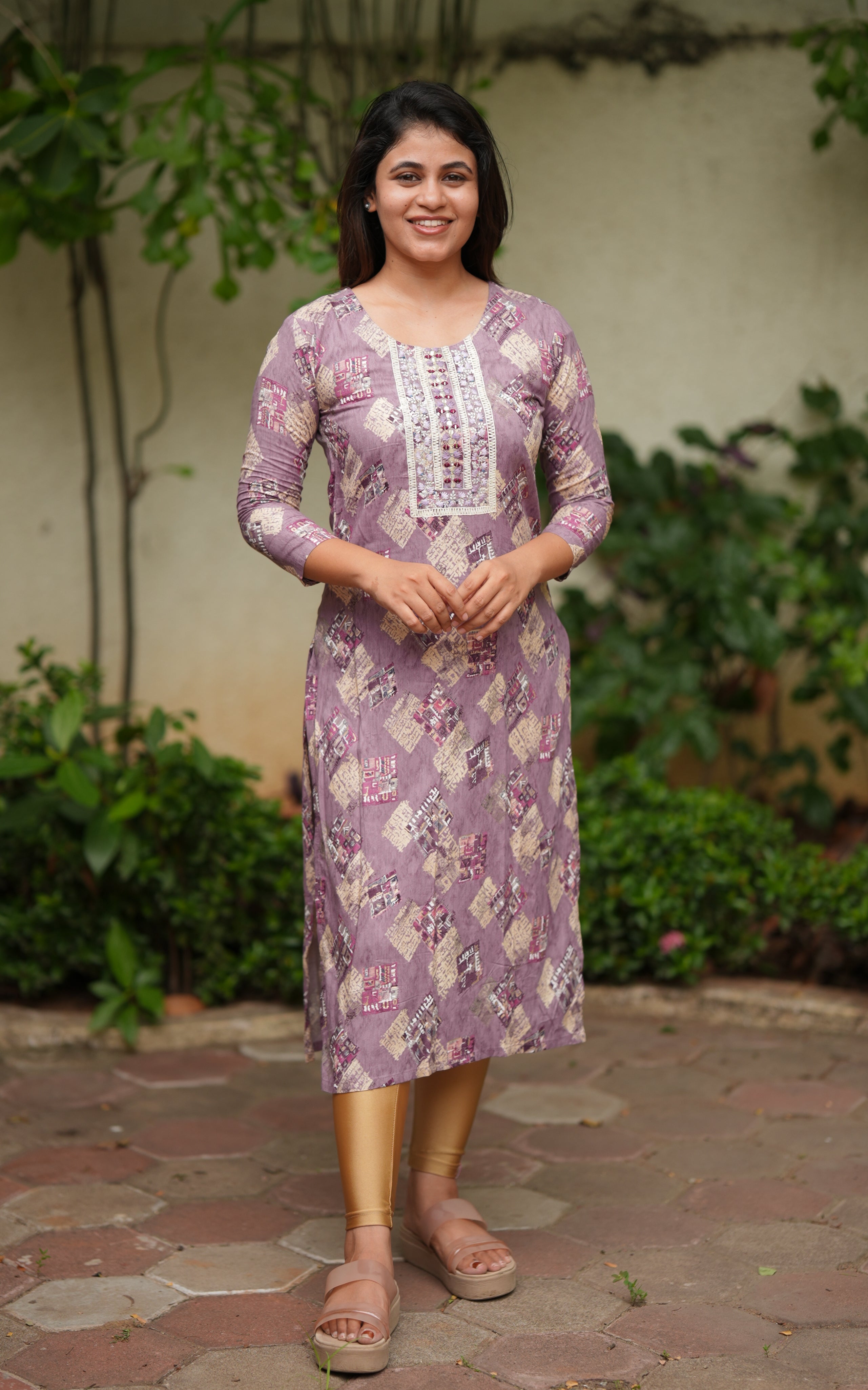 mirror embroidred straight cut kurti