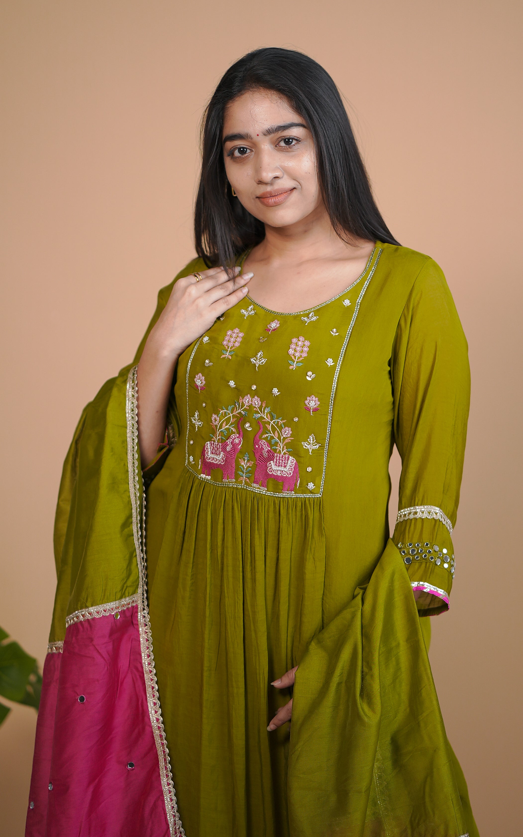 Ethnic art silk Aline kurti set for women
