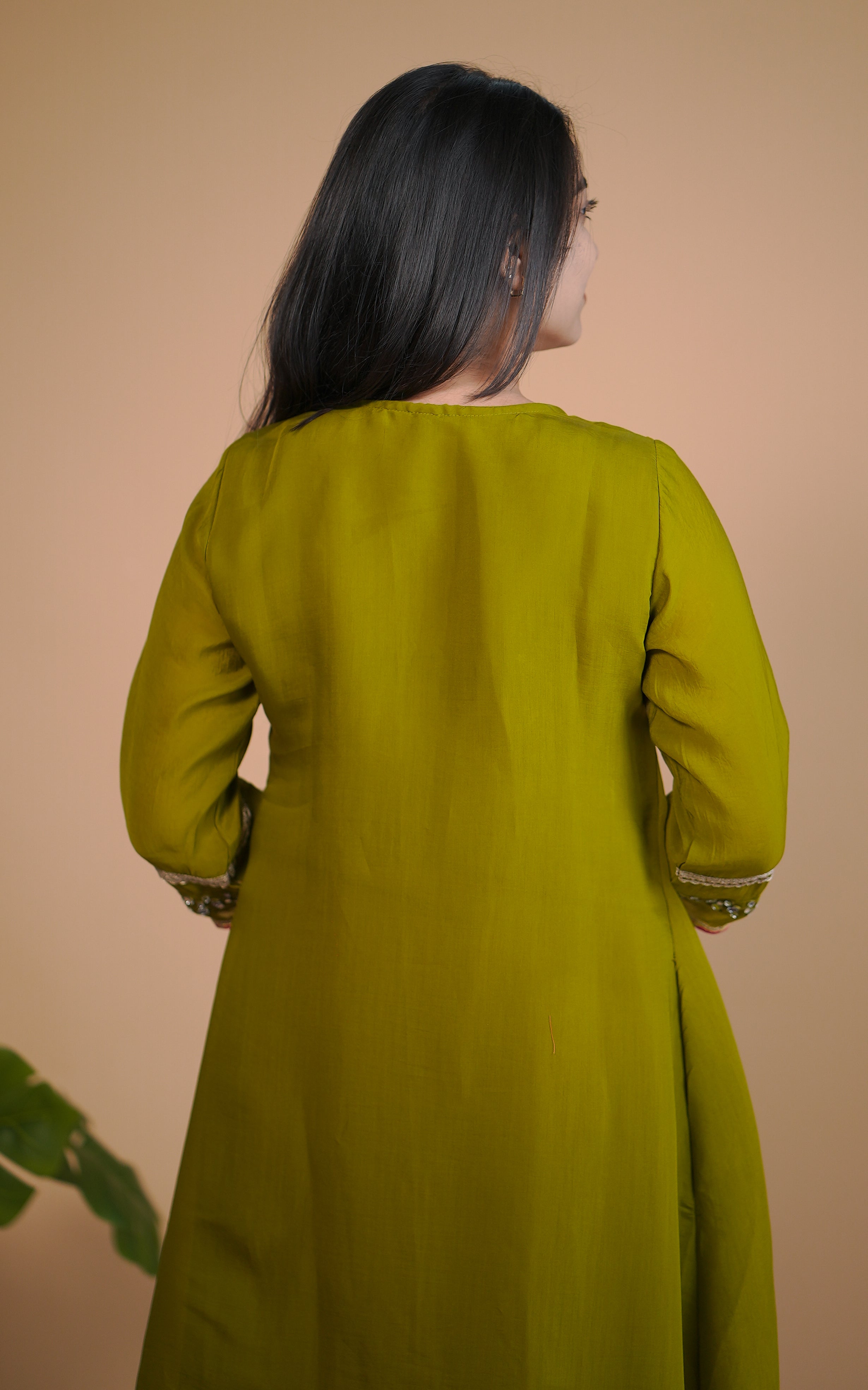 Designer olive green Aline kurti for women