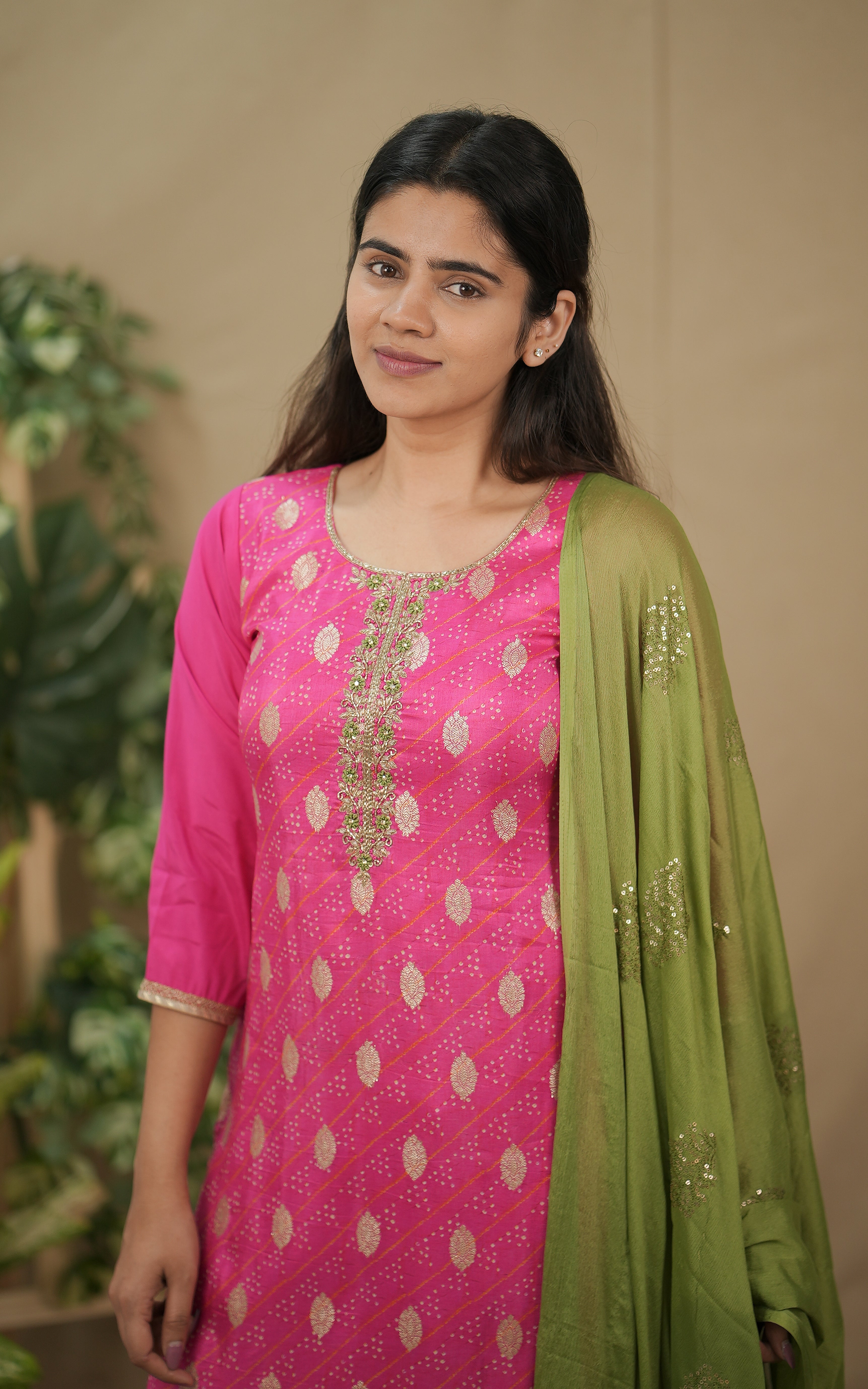 instore kurti office wear for women  art silk bandhani straight cut kurti color: pink