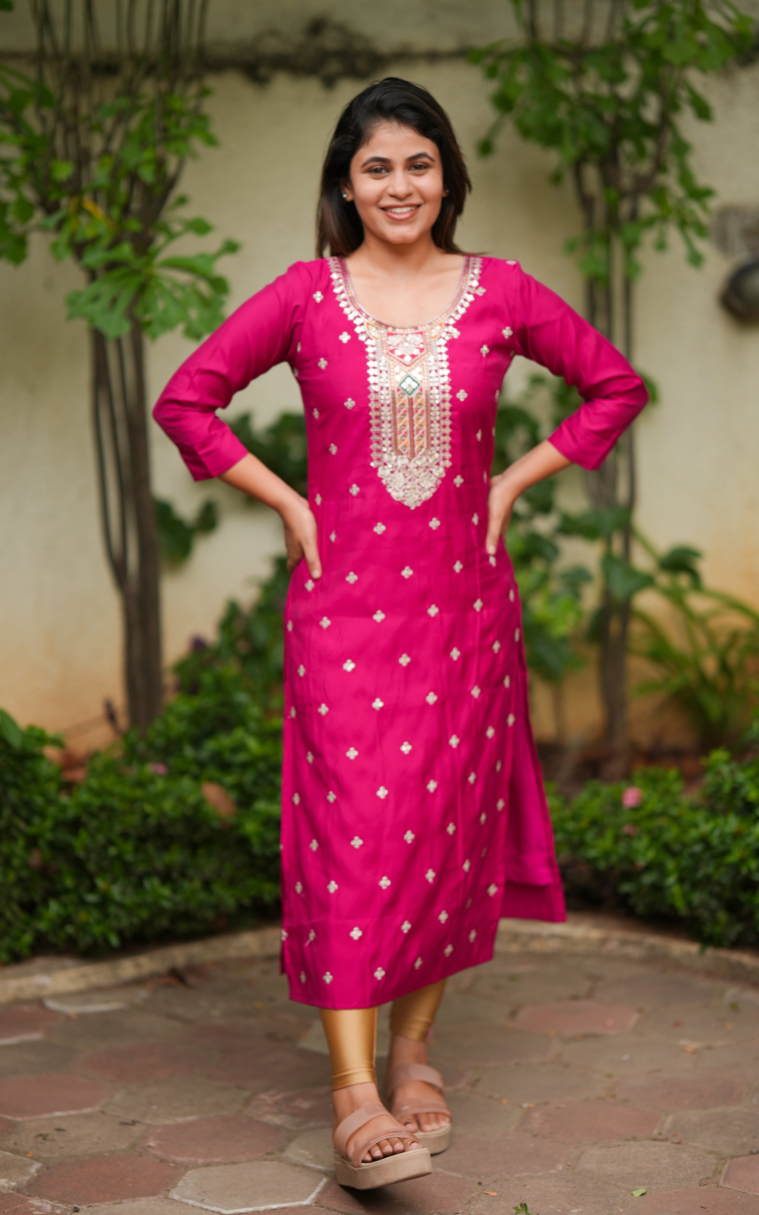 sequence embroidred straight cut kurti with side slit 