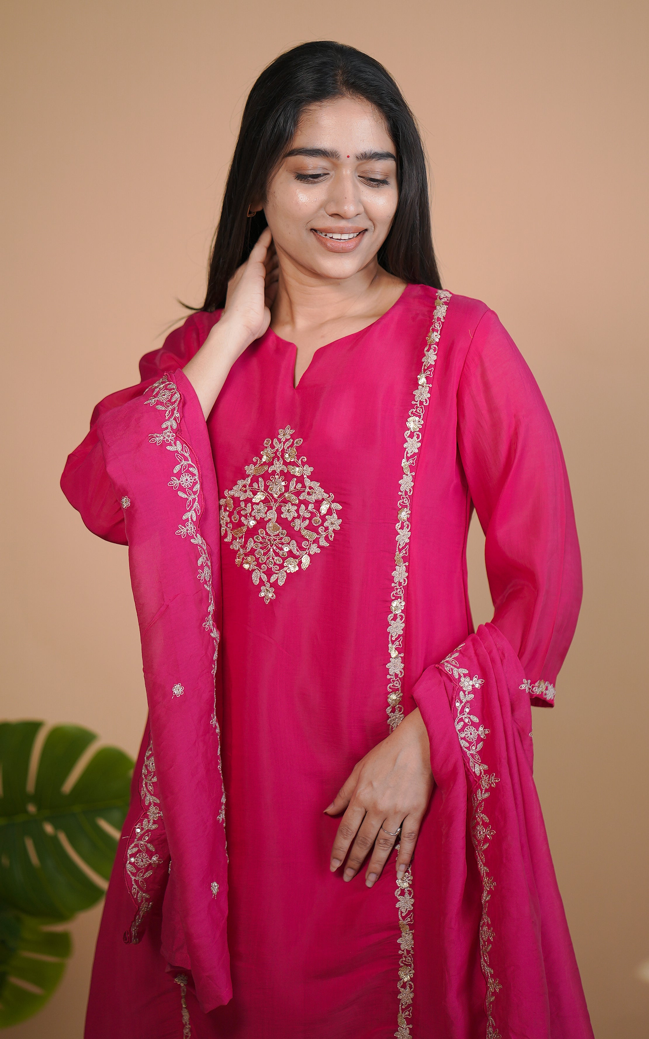 Instore – Pink Zayara Kurti with Dupatta for Women – Art Silk – Festive Ethnic Wear
