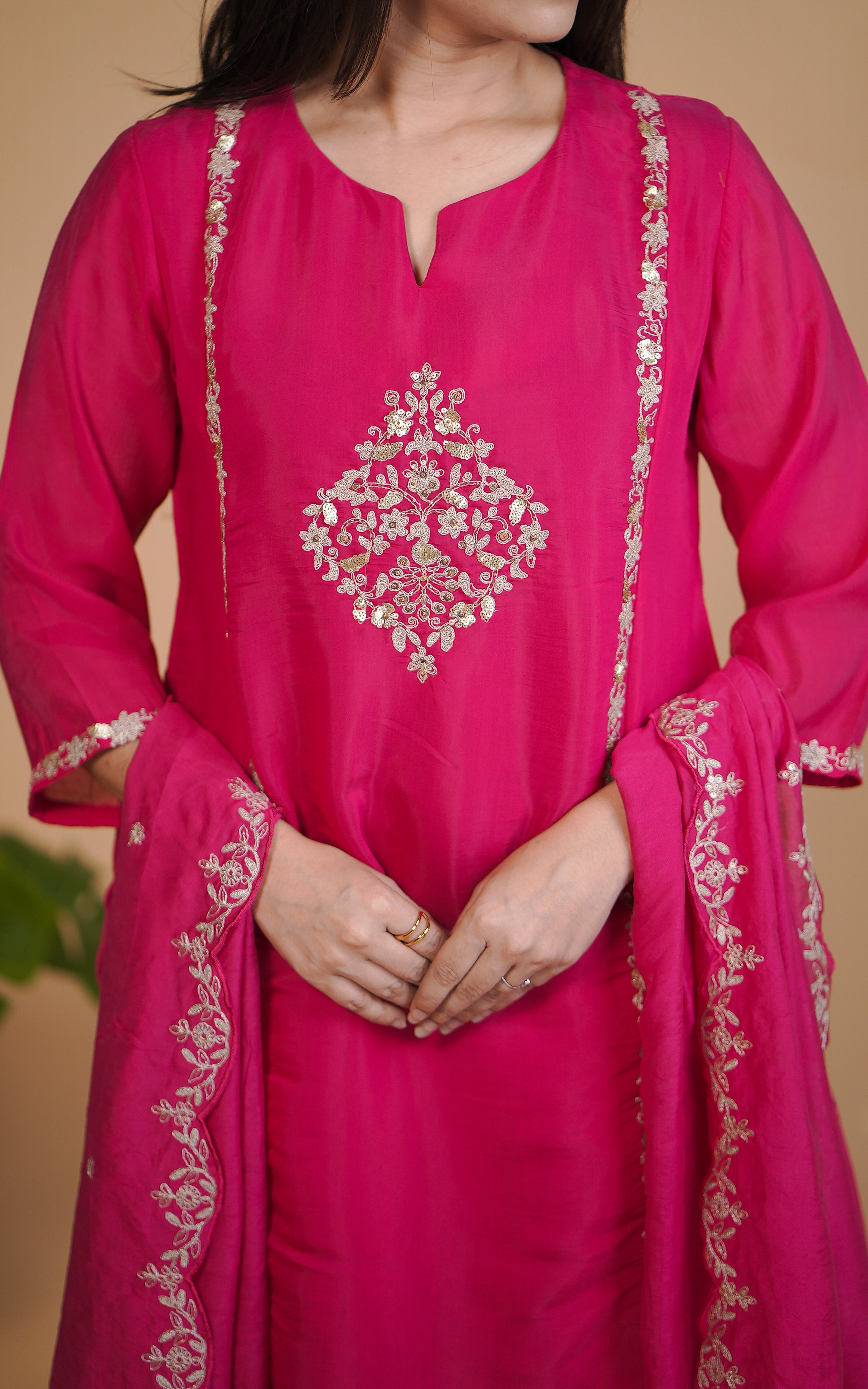 Instore – Pink Zayara Kurti with Dupatta for Women – Art Silk – Festive Ethnic Wear