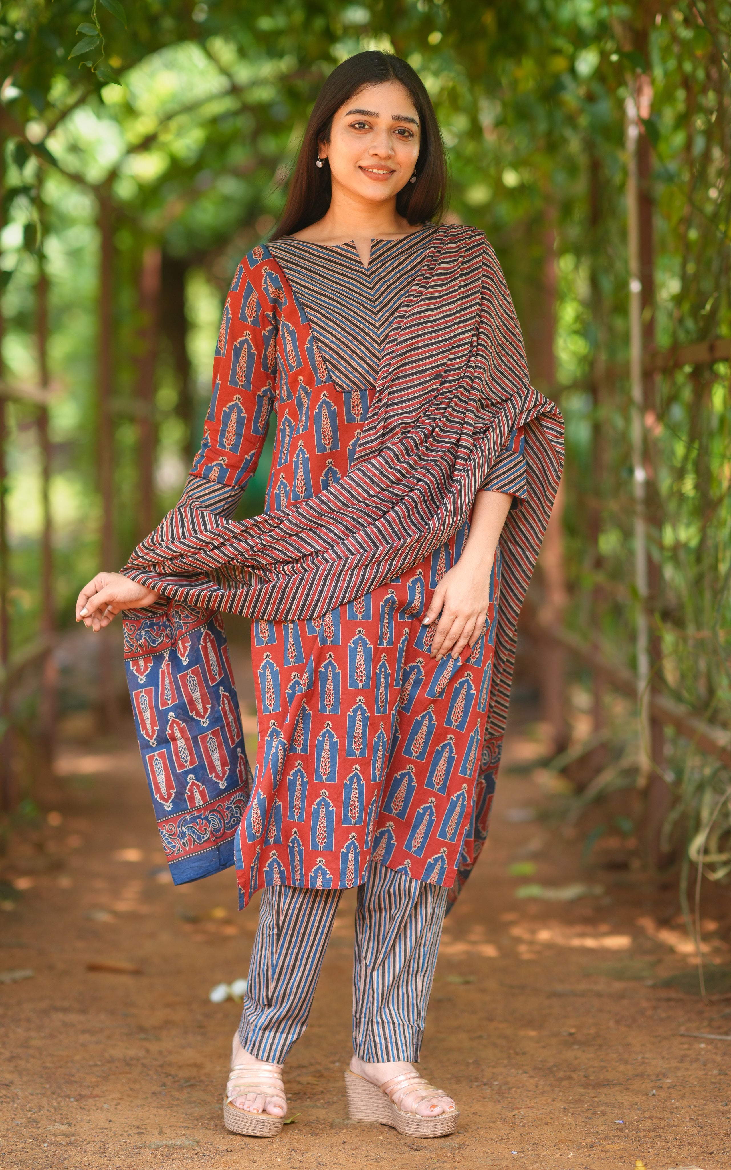 Maroon Printed cotton kurti sets