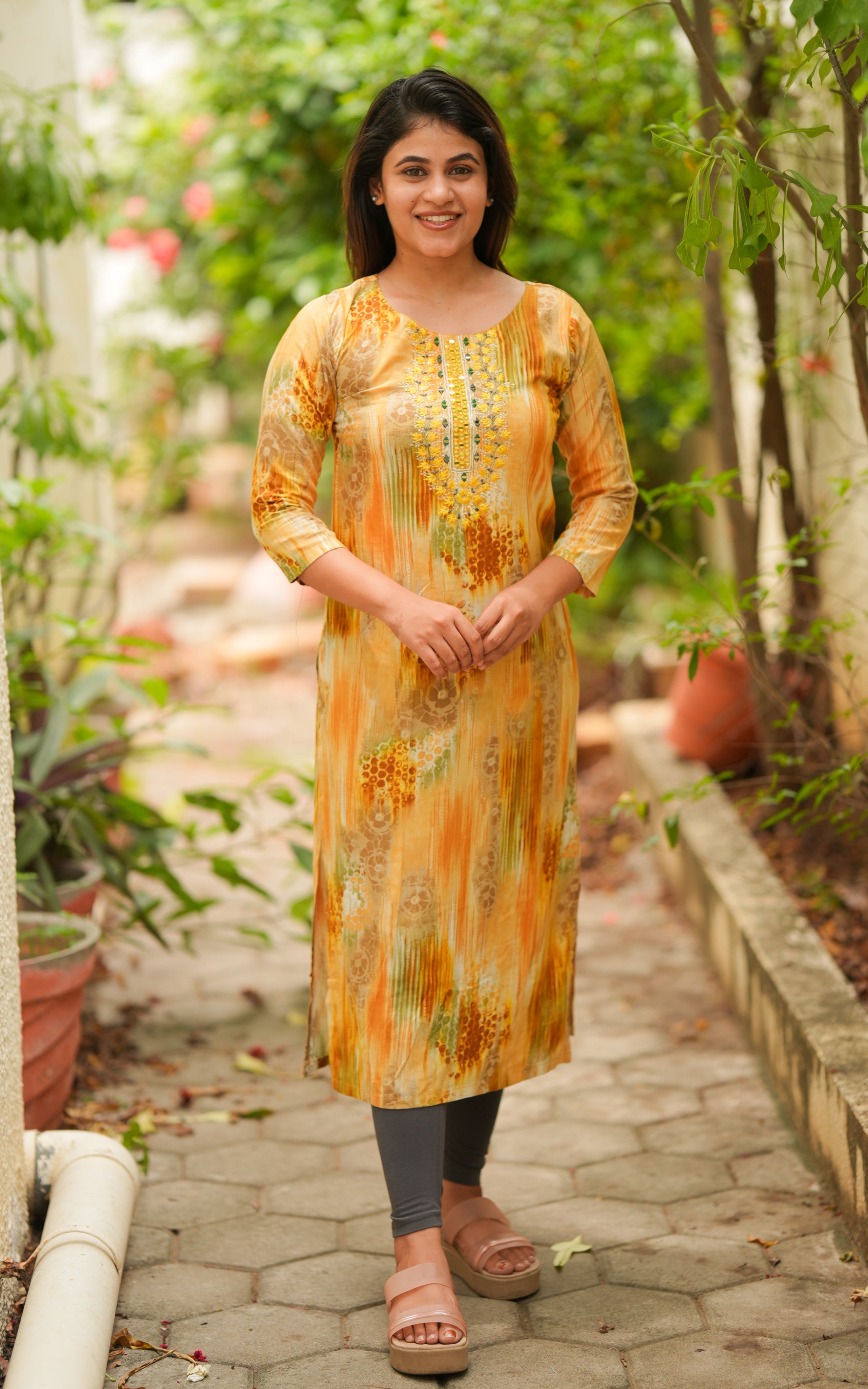 mirror embroidred straight cut kurti