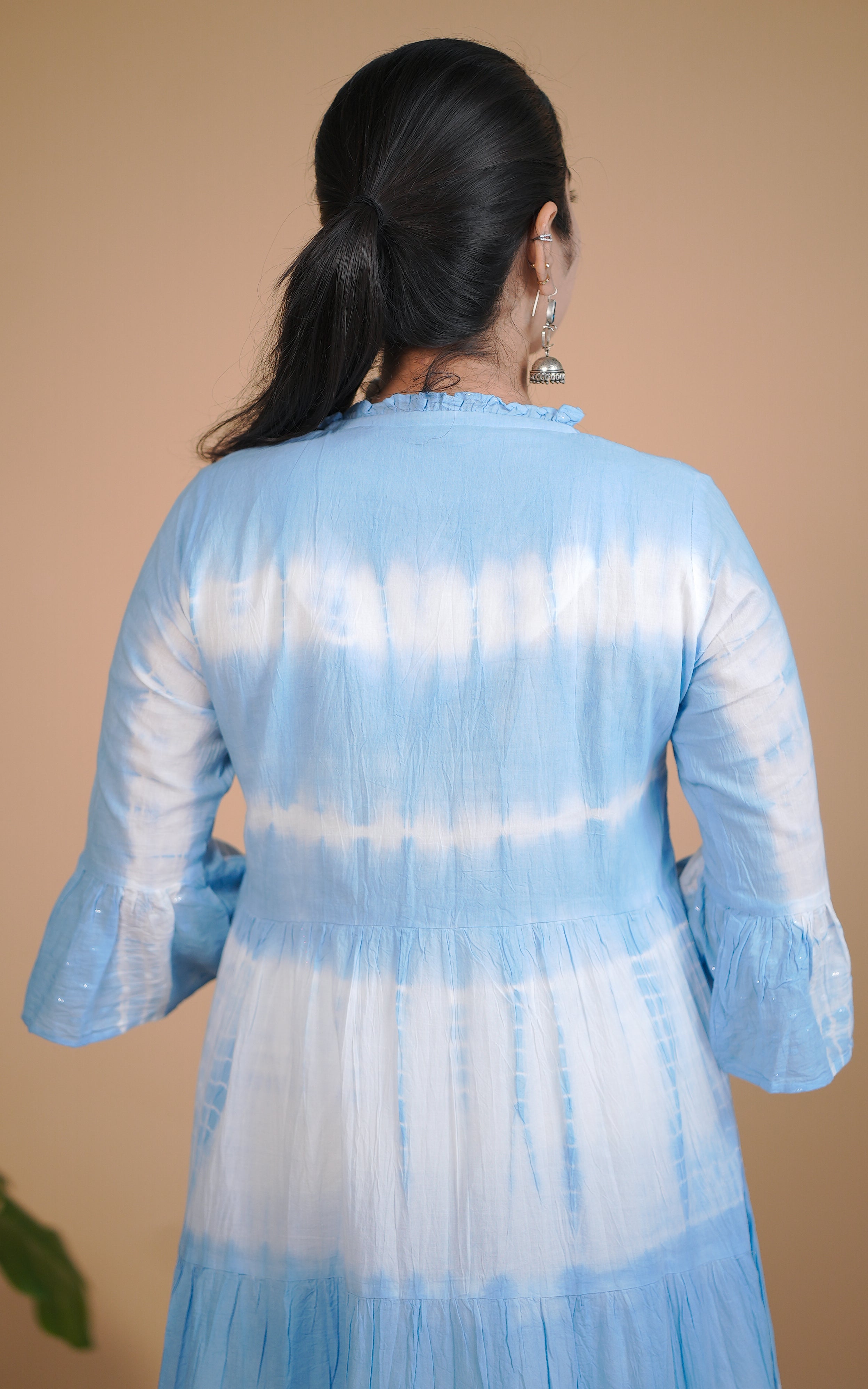 Blue traditional cotton maxi dress for women