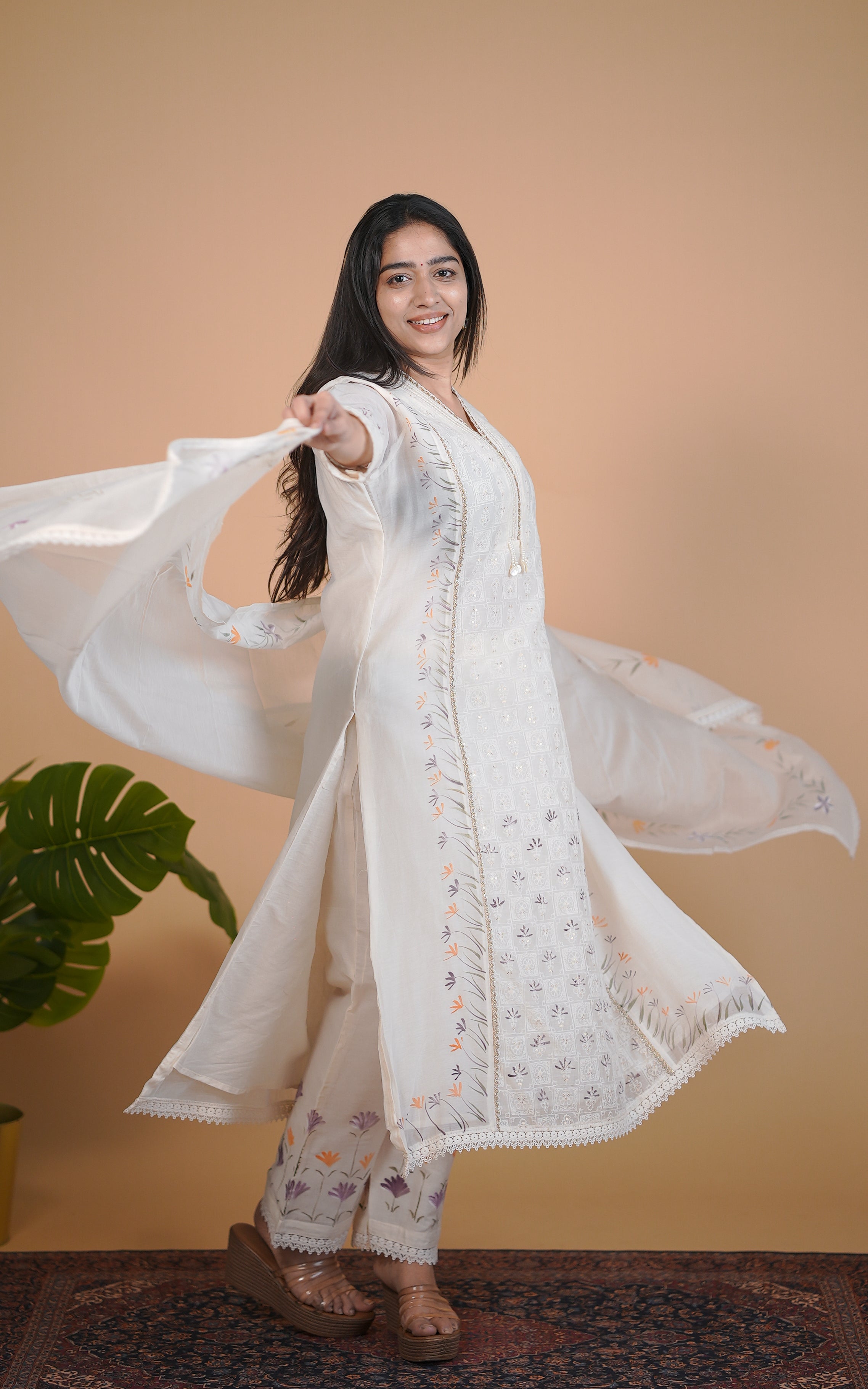 Ivory kurti with side slit for women