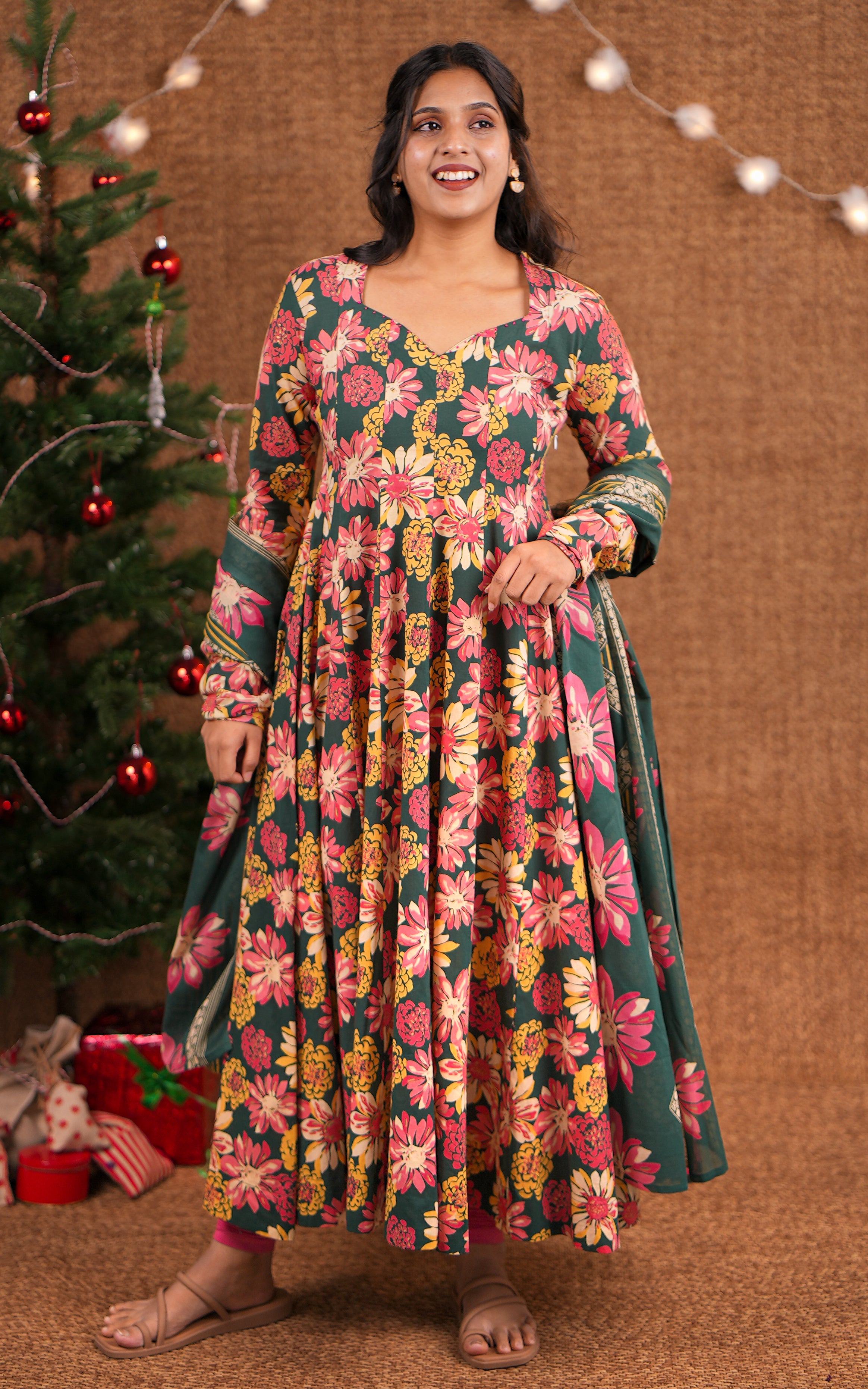 Gathered sleeve Anarkali for women