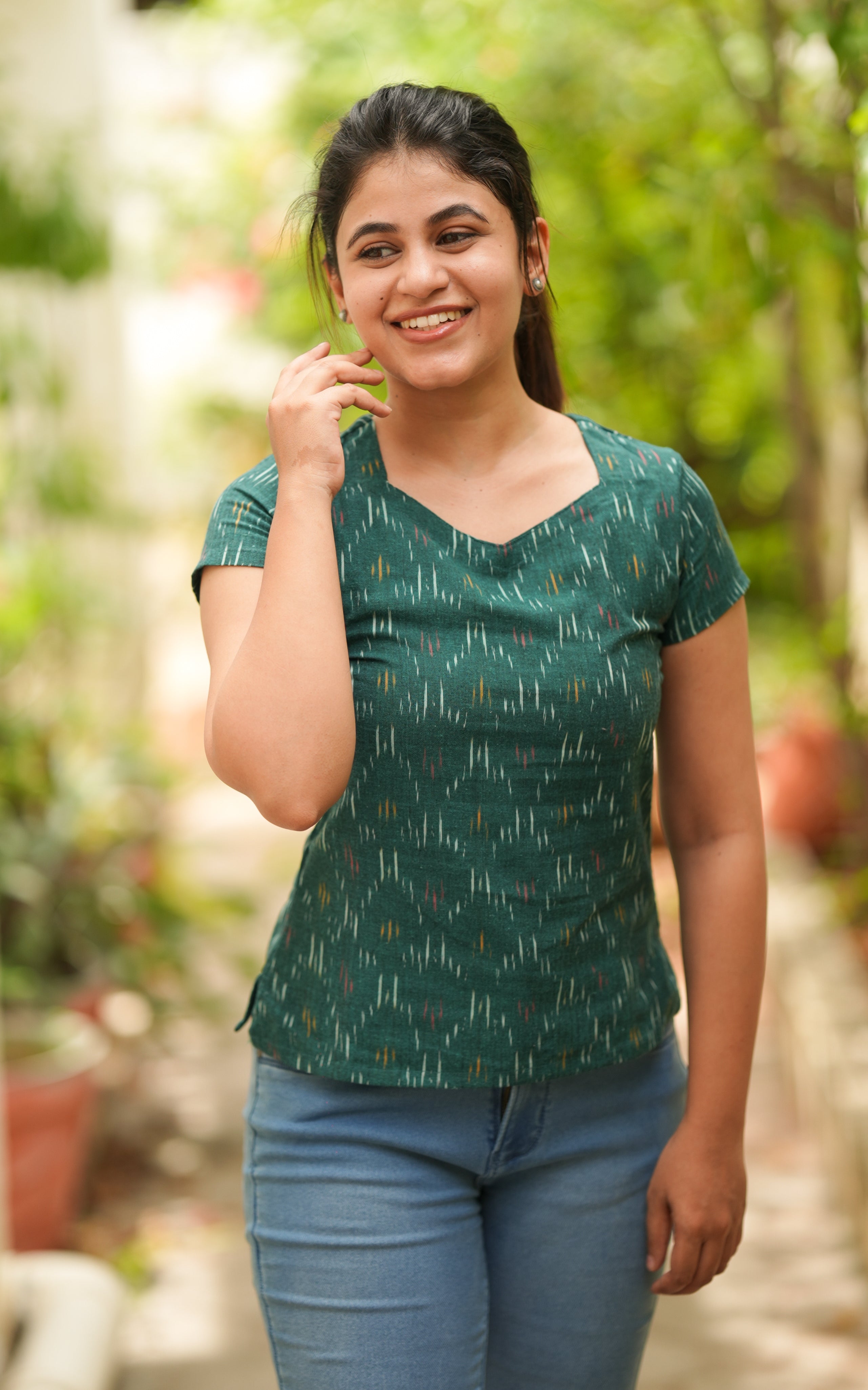 green color short top 