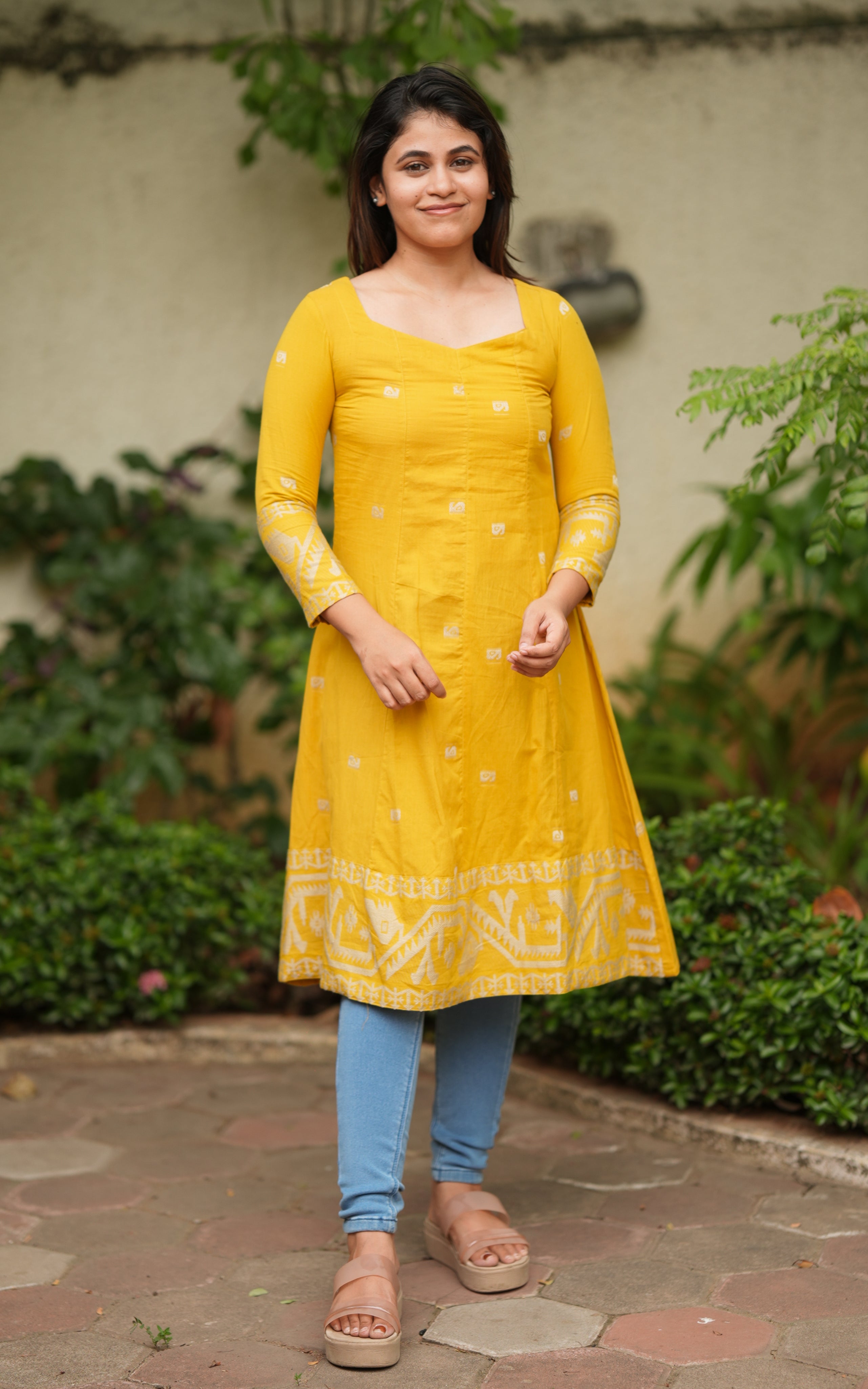 mustard color aline kurti