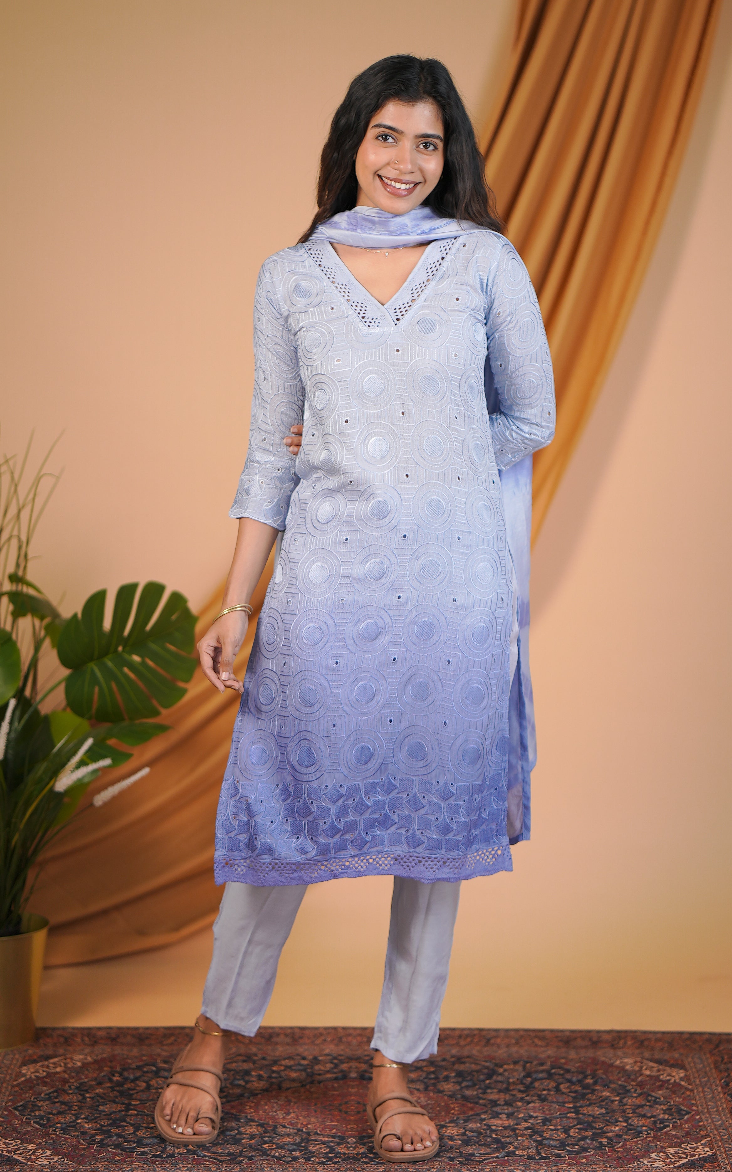 Blue kurti with side slit for women