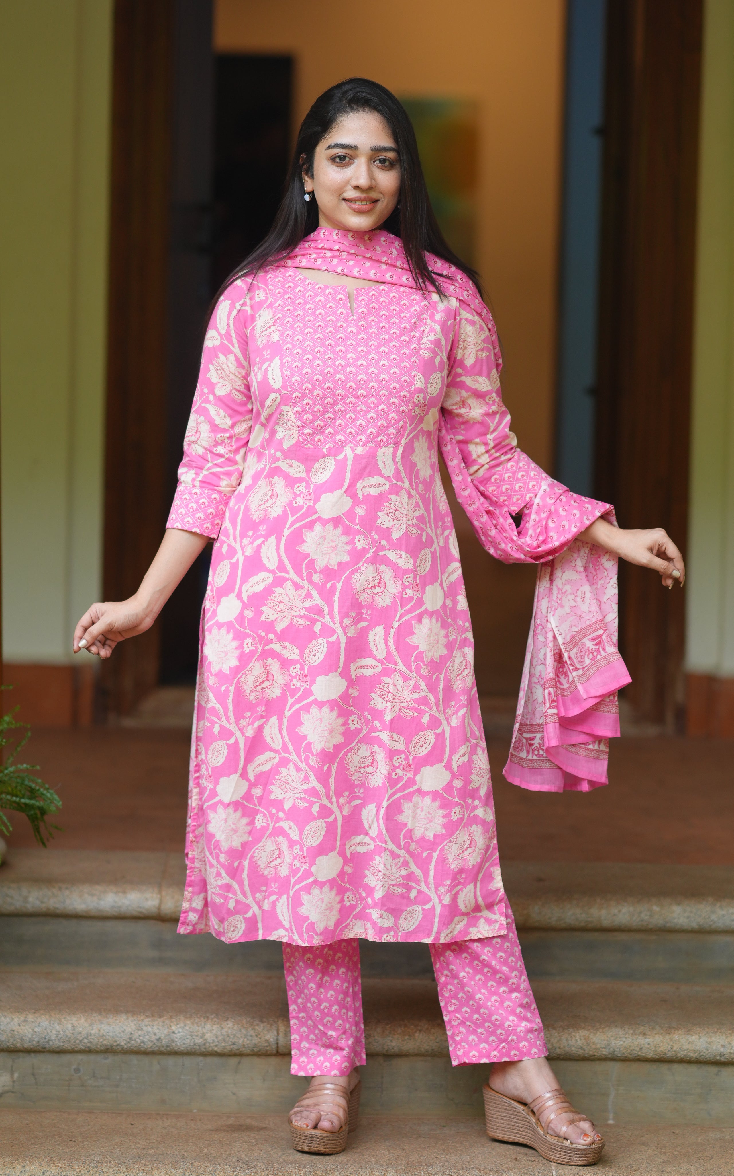 Anvidha Pink A (Kurti+Pant+Dupatta)