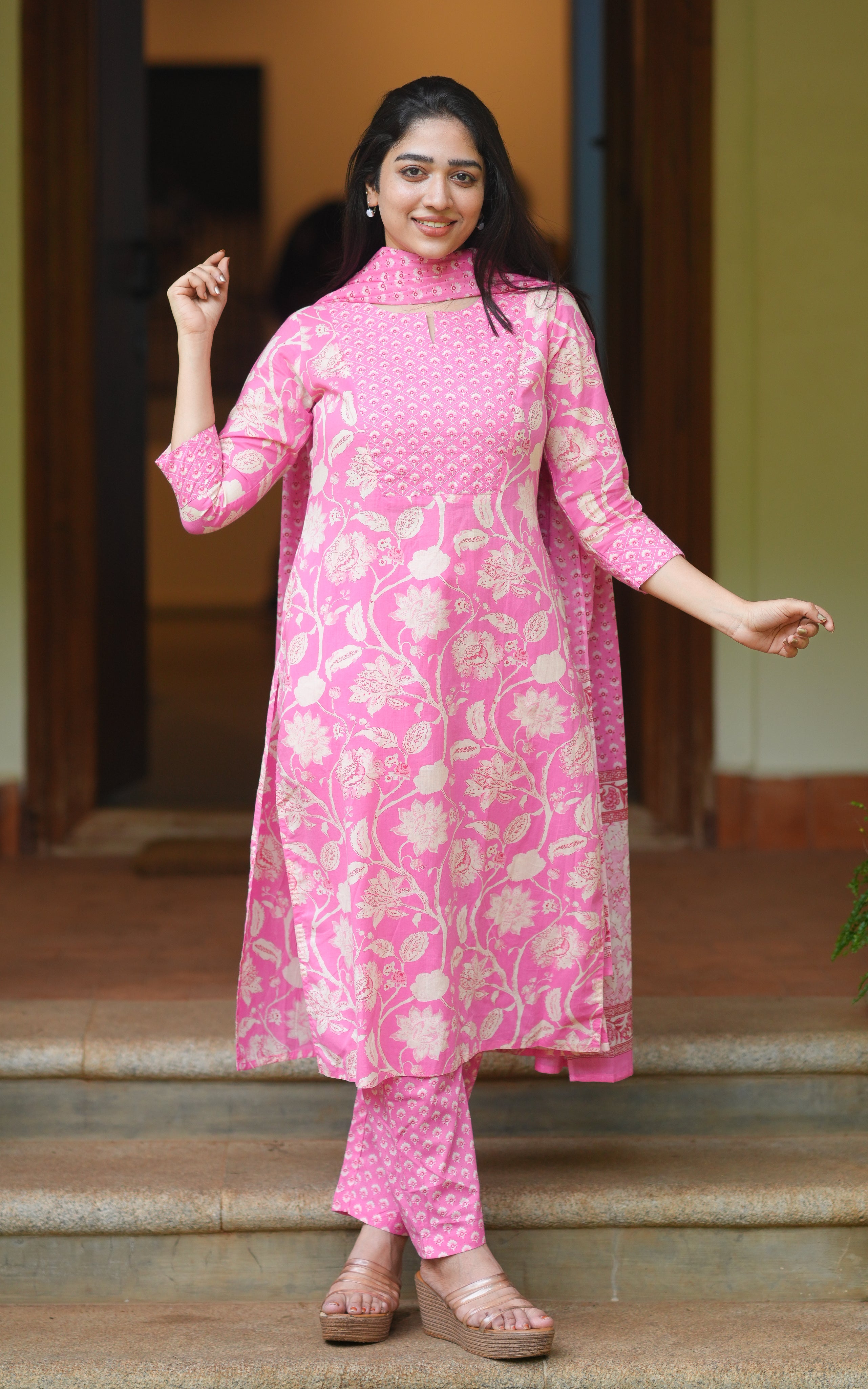 Anvidha Pink A (Kurti+Pant+Dupatta)