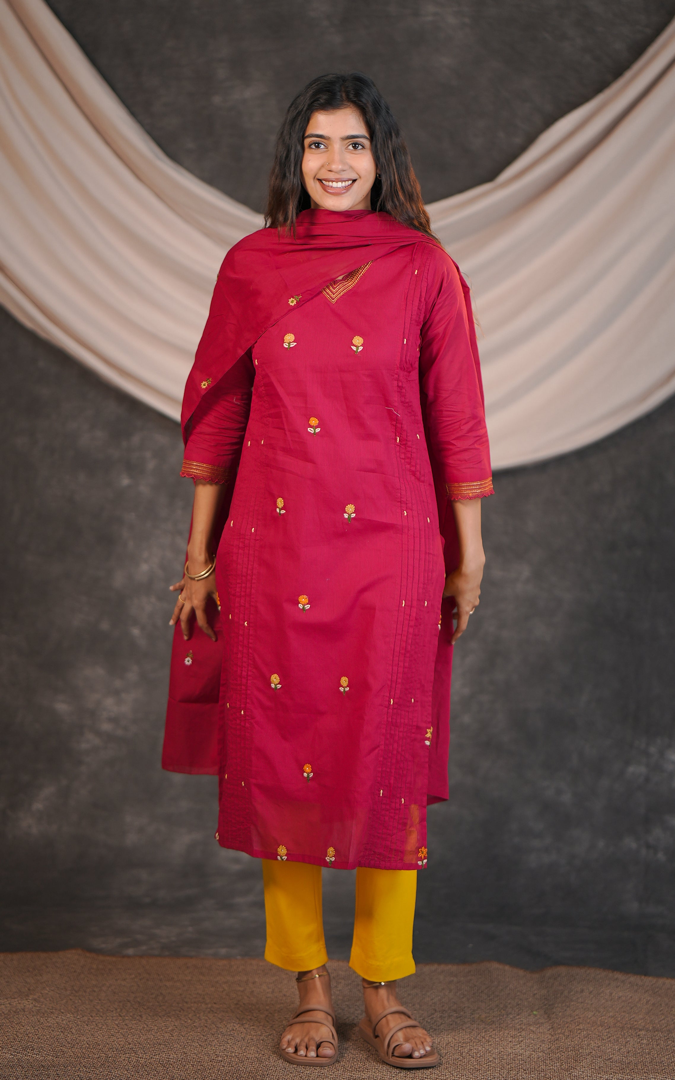 Elegant maroon cotton kurti for women