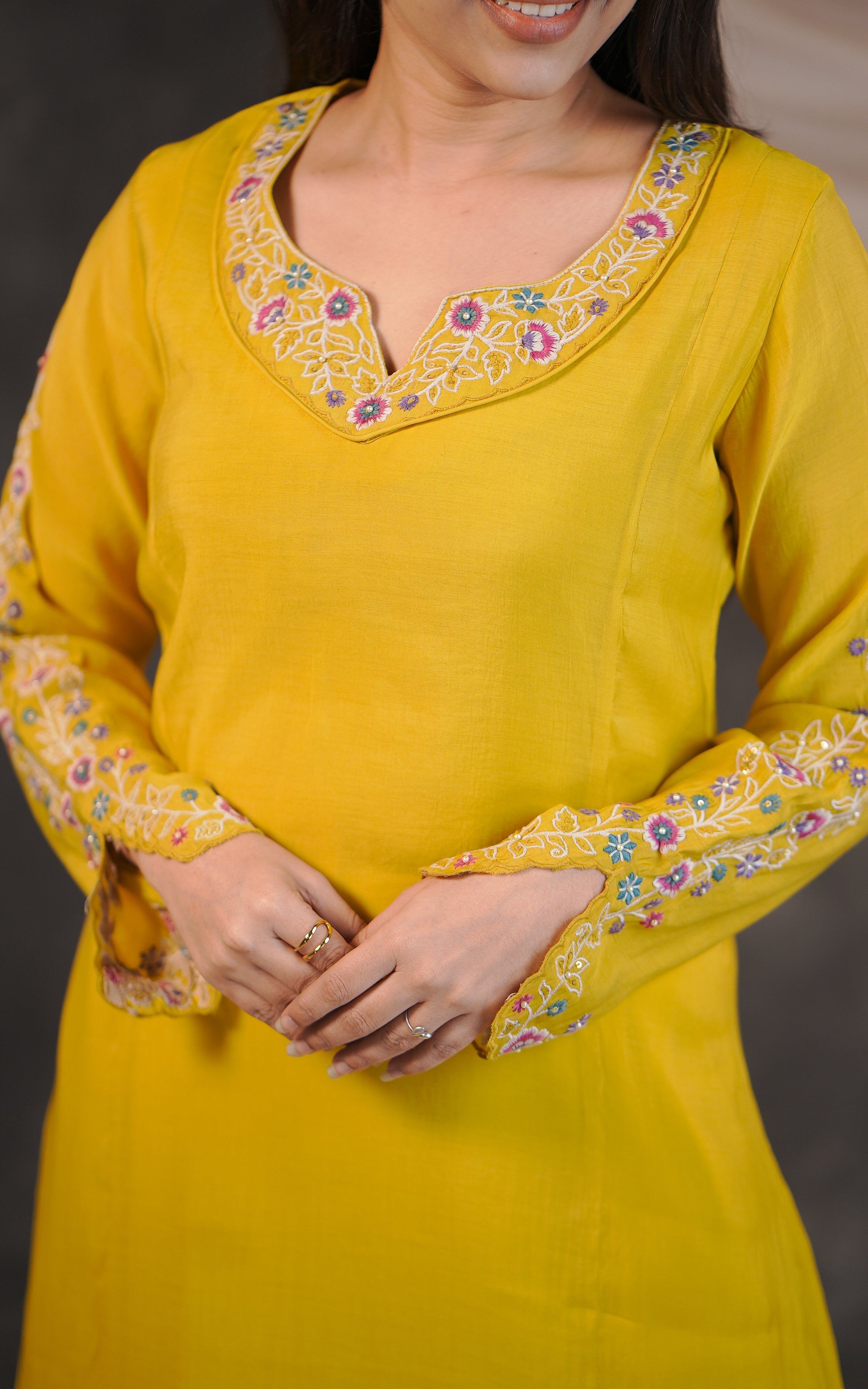 Instore – Lime Yellow Elakkiyam Kurti with Dupatta for Women – Art Silk – Festive Ethnic Wear
