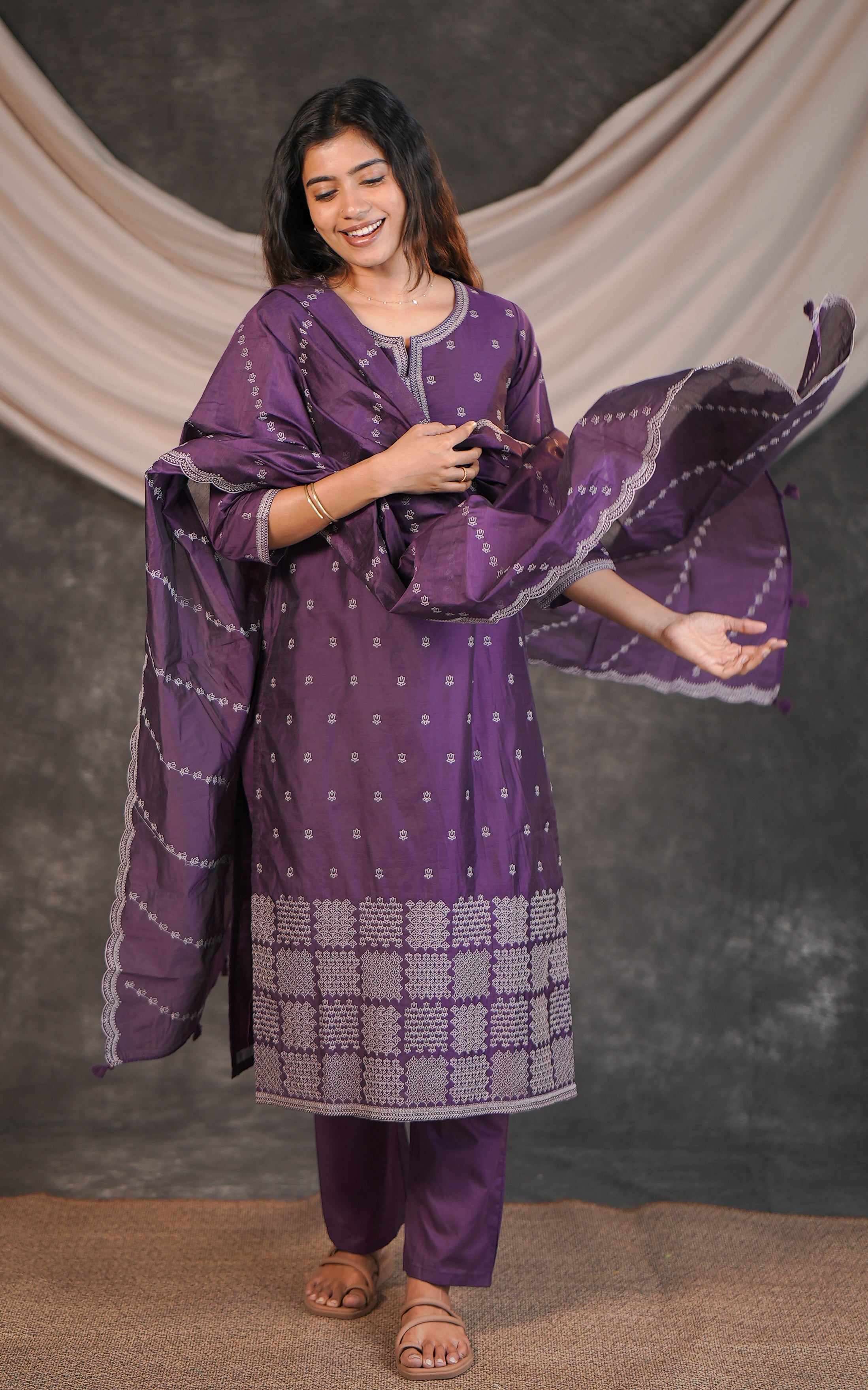 Festive wear embroidered art silk kurti set