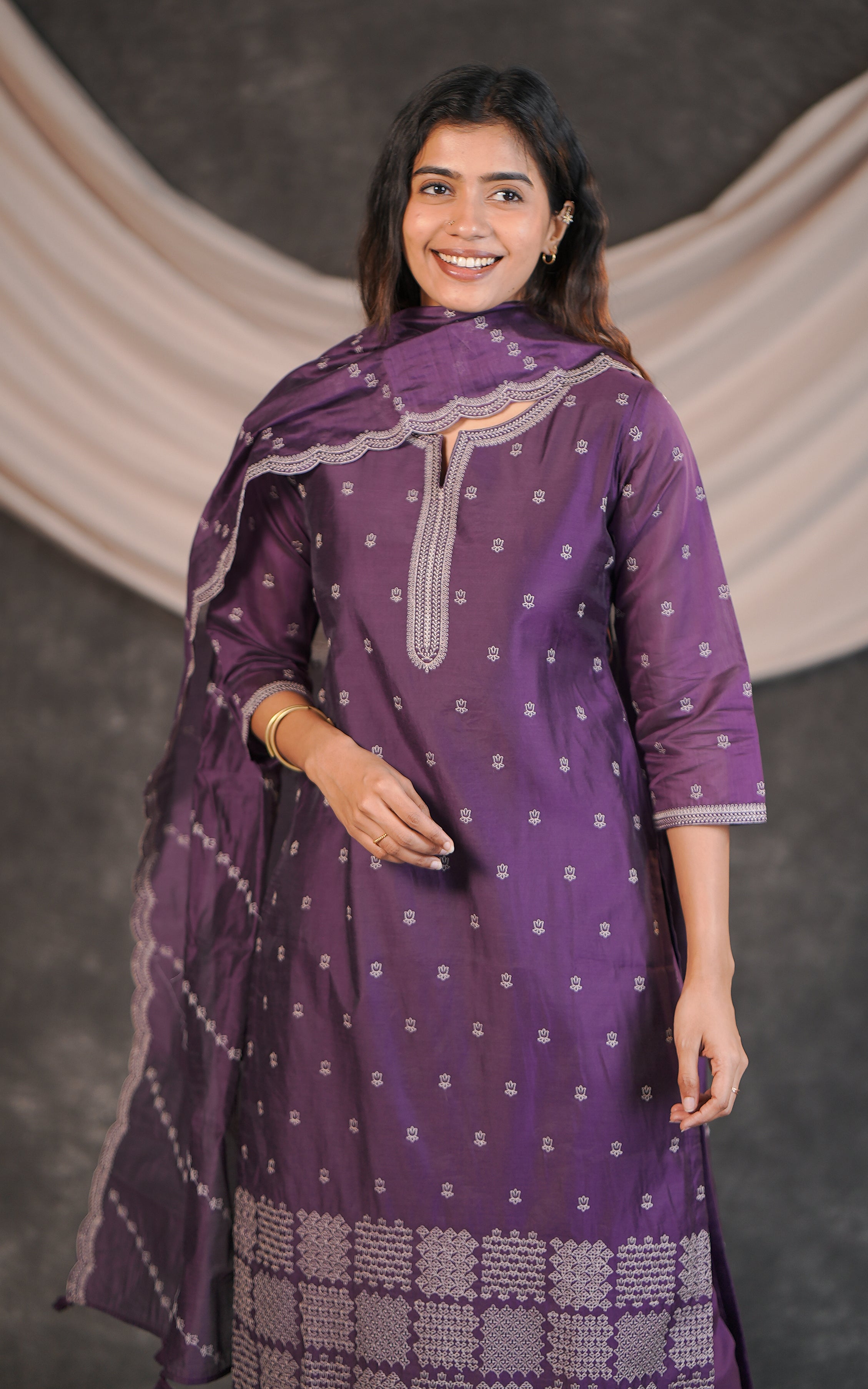 Traditional art silk kurti with dupatta set for women