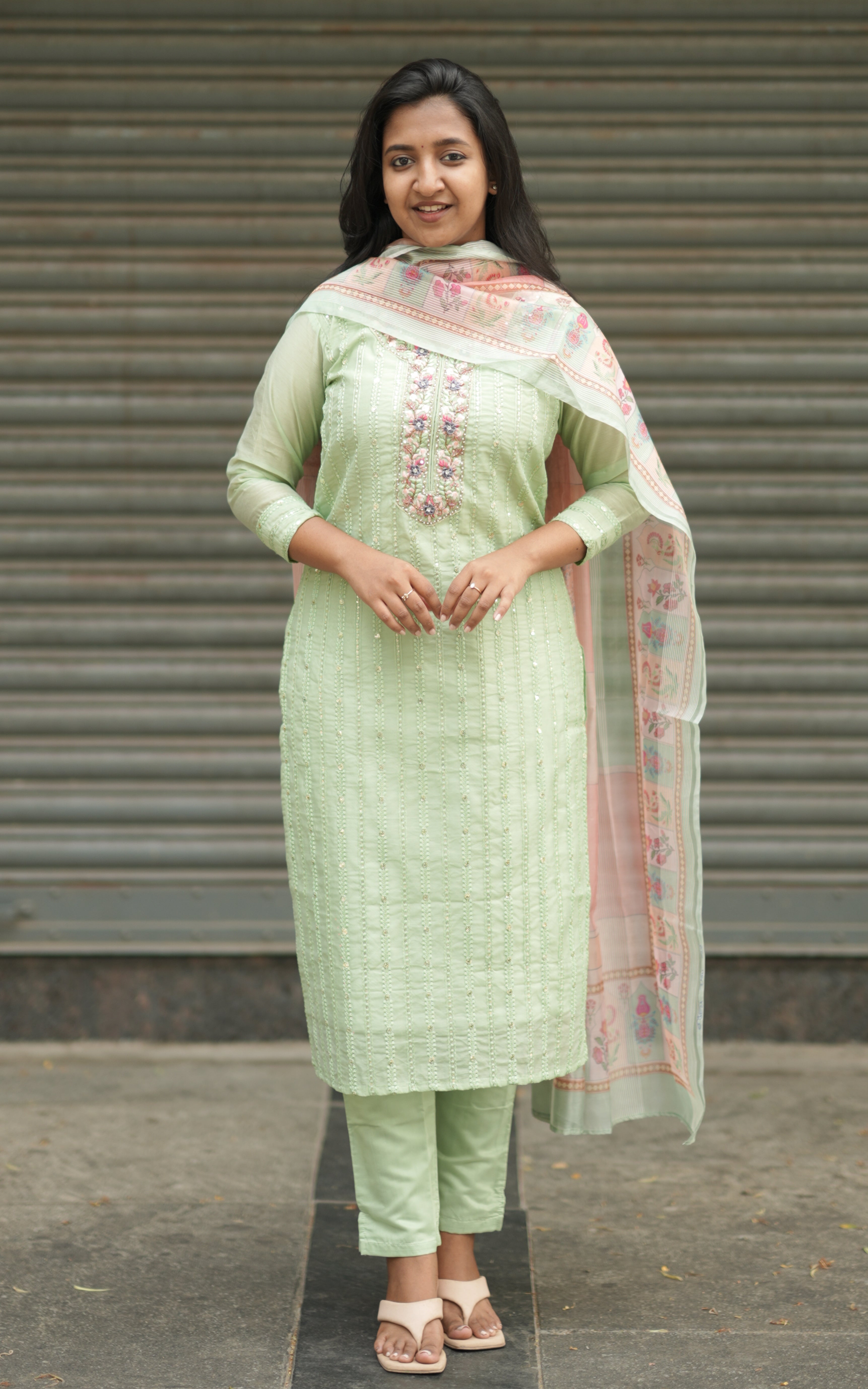 &nbsp;Embroidered Straight Cut Kurti with Pant & Dupatta (with Lining)