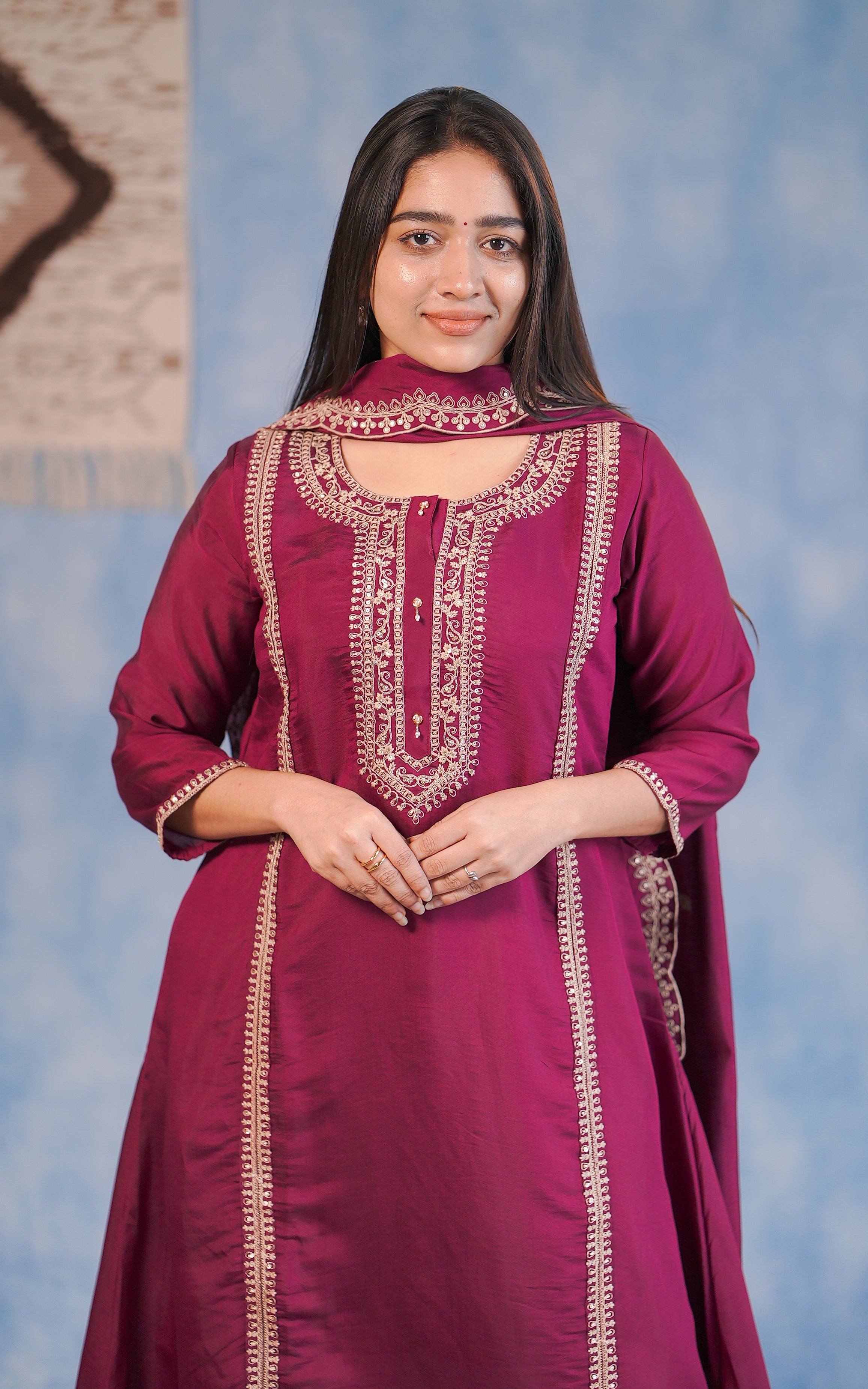 Art silk embroidered A‑line style with dupatta