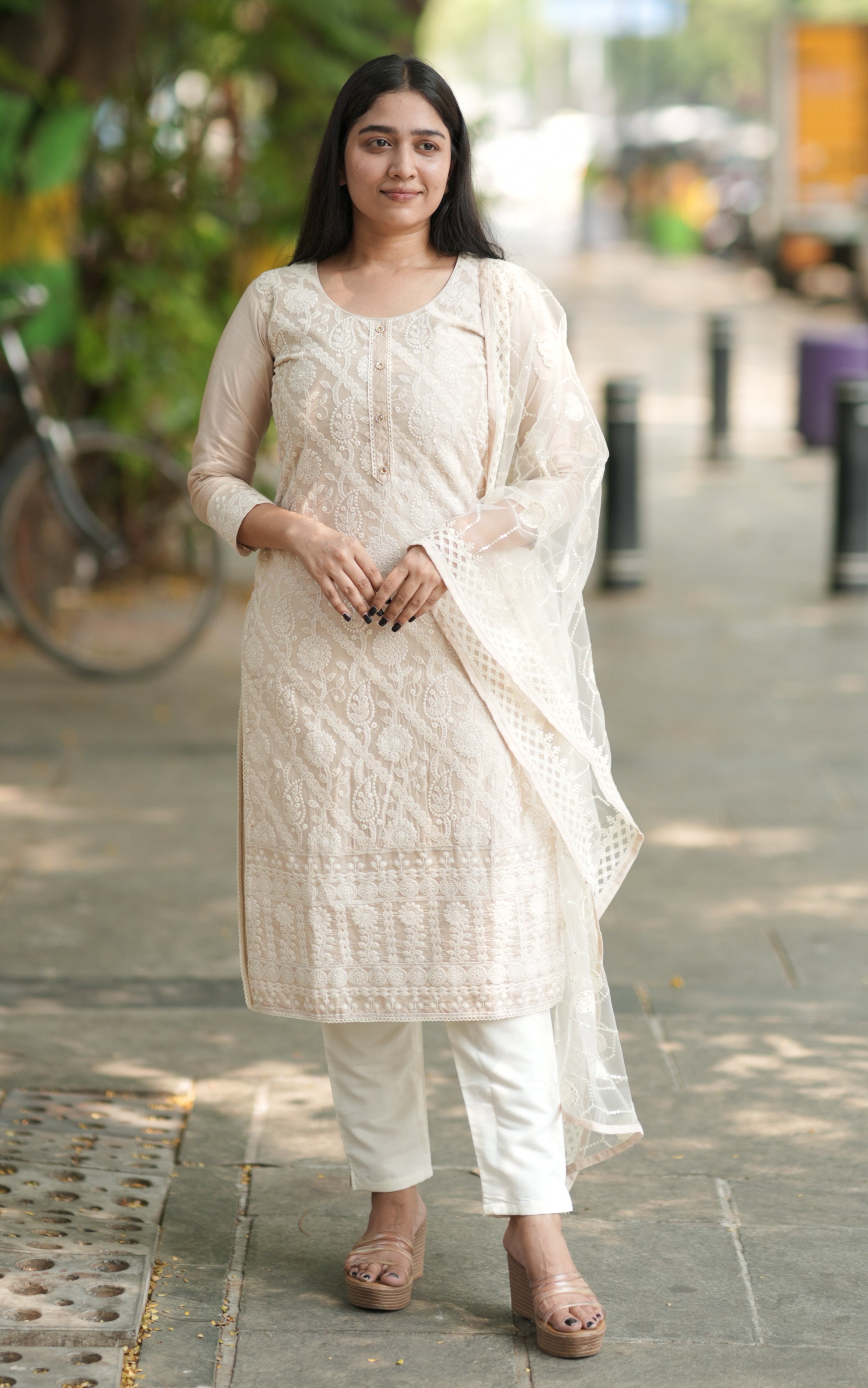 Sequence Embroidered Straight Cut Kurti with Pant and Dupatta ( with Lining)