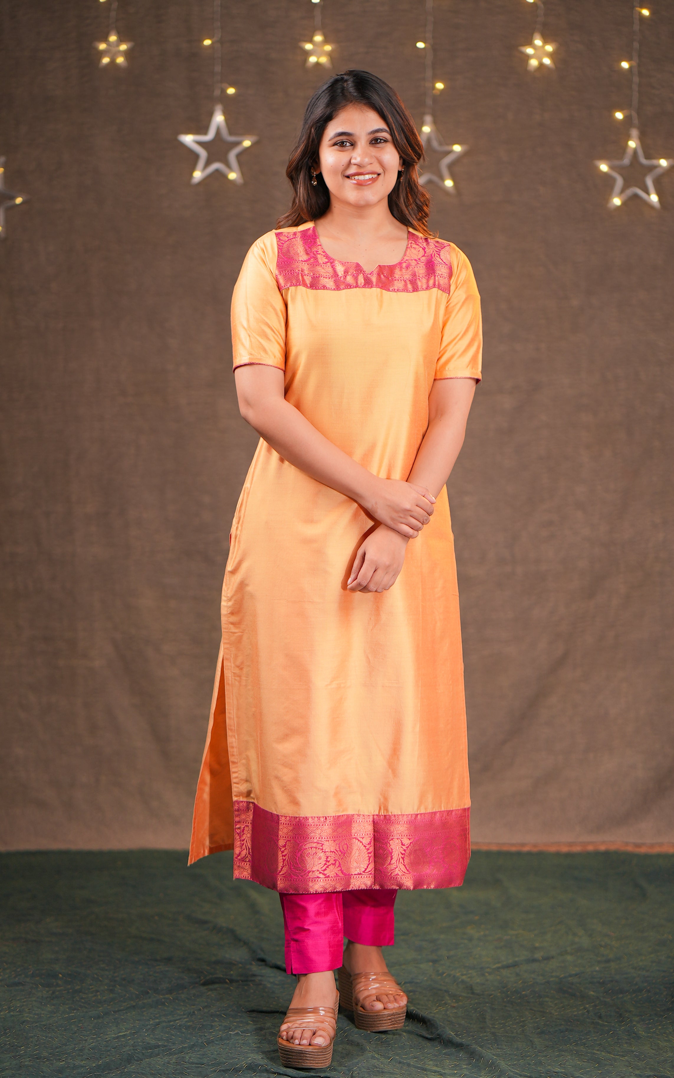 Golden Color straight cut kurti