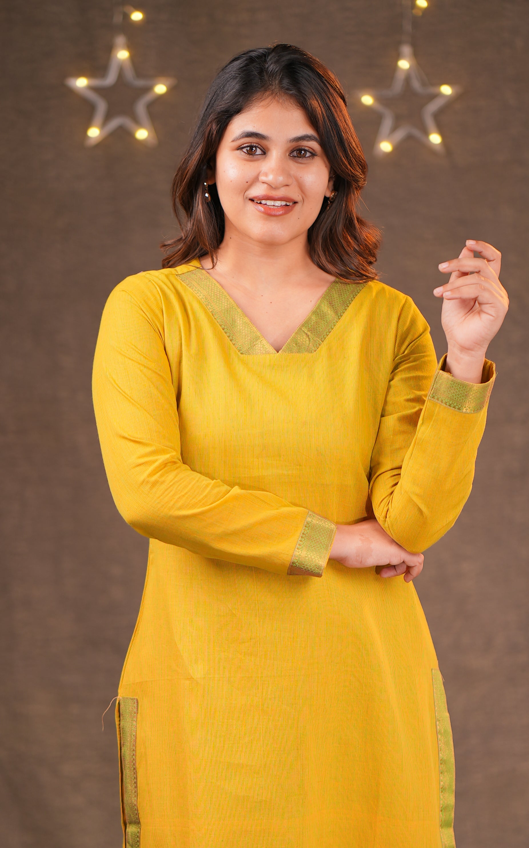 V-neck straight kurti for women