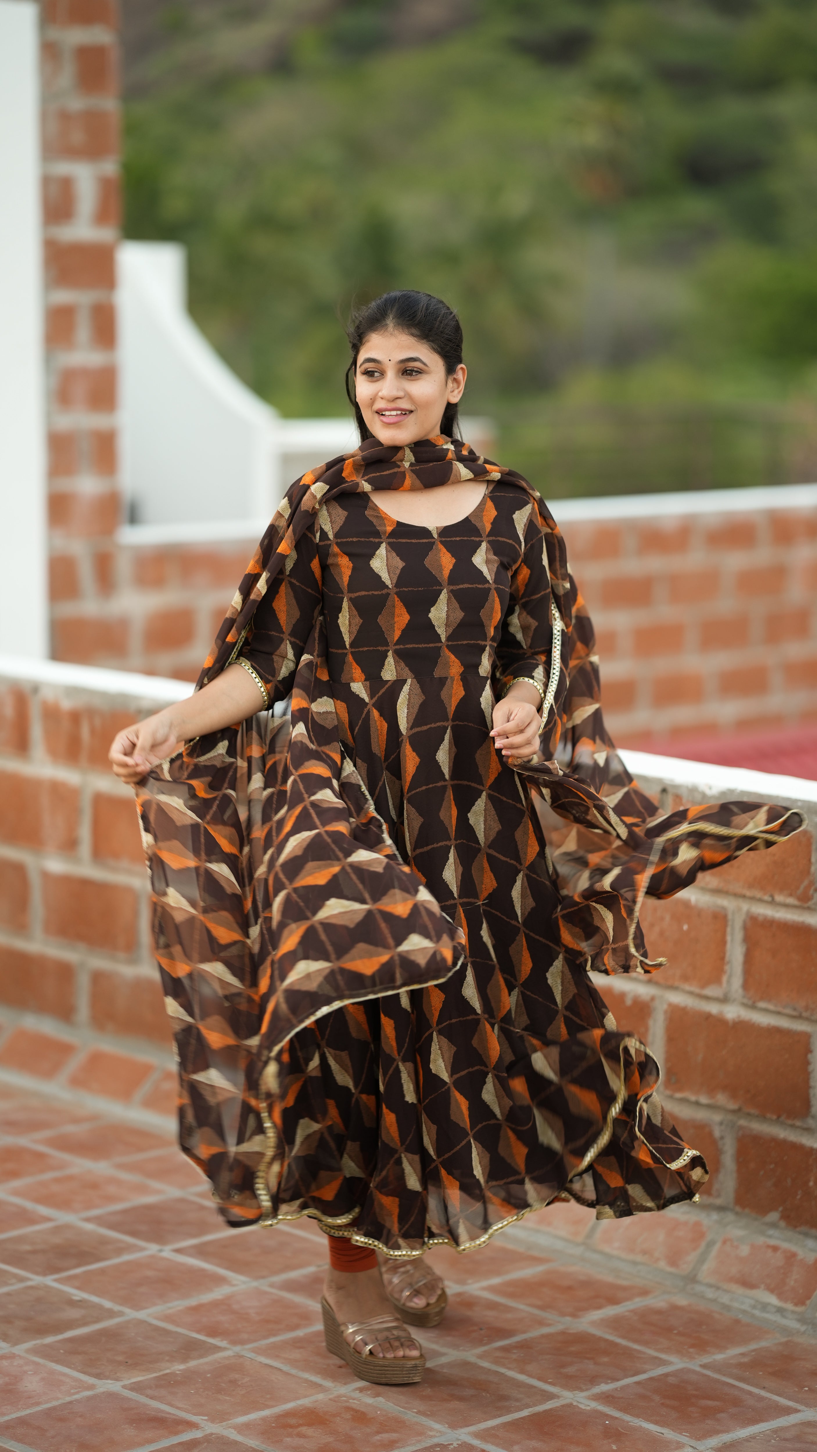 Coffee cotton beautiful Flowers Embroidered Kurti set with dupatta - VJV  Now - India