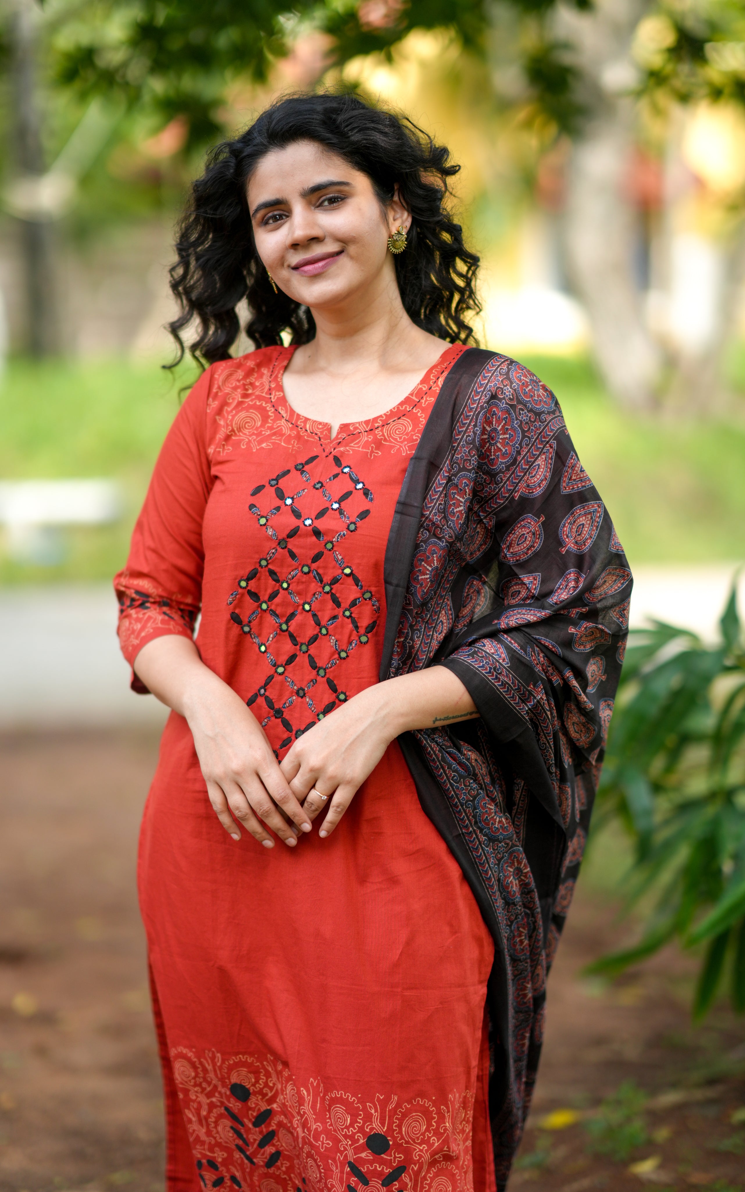 Prathima Rust Handblock (Kurti+Pant+Dupatta)