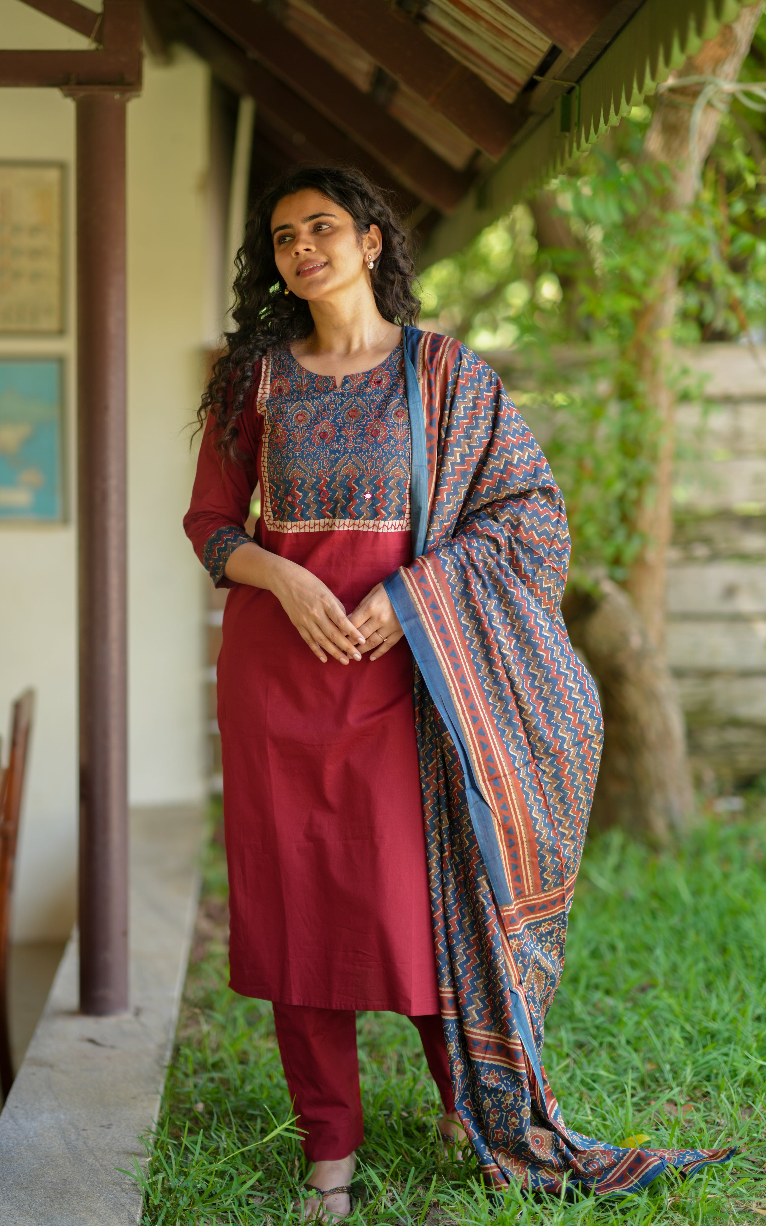Jameela Maroon (Kurti+Pant+Dupatta)