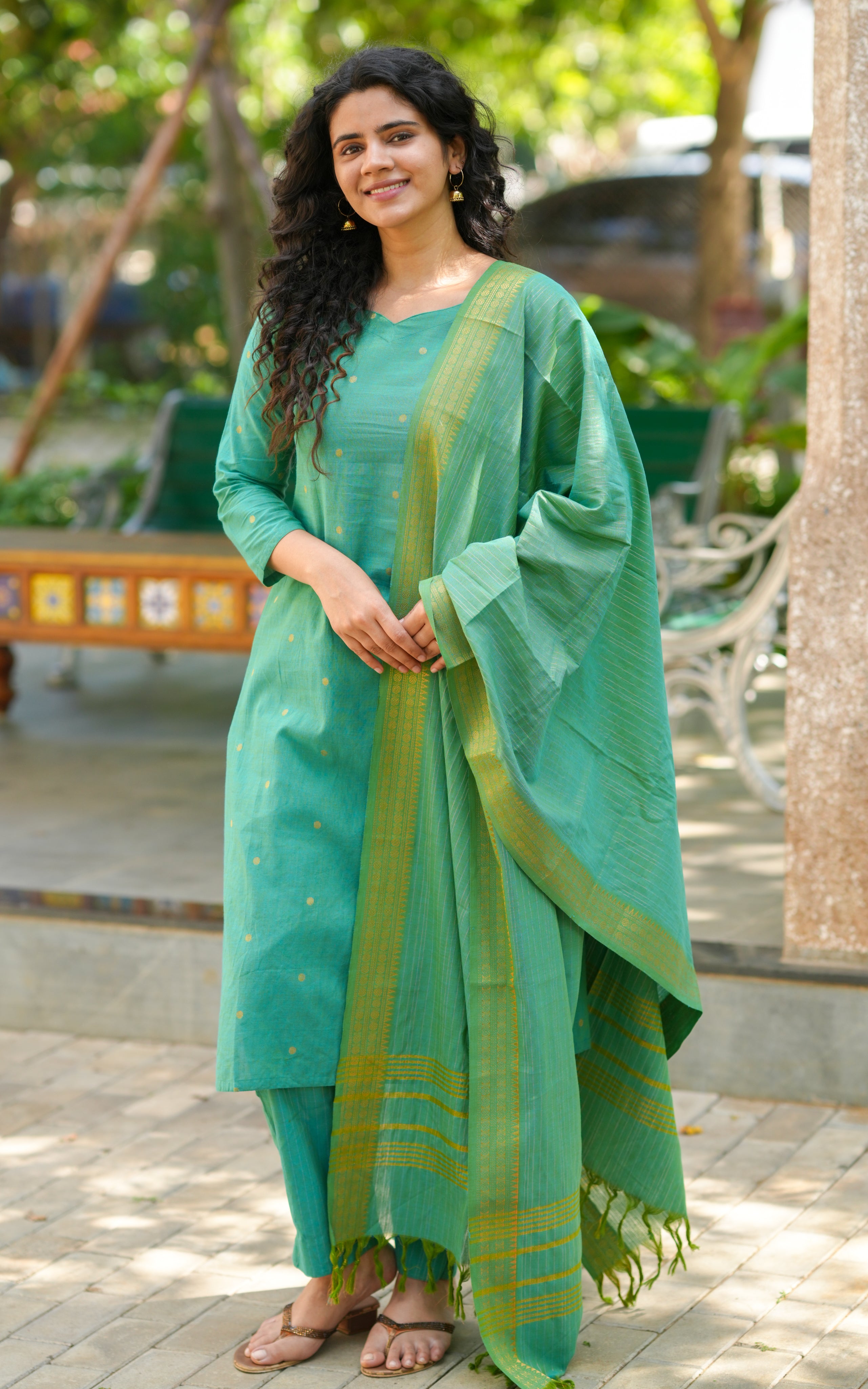 Farah Teal Green (Kurti+Pant+Dupatta)