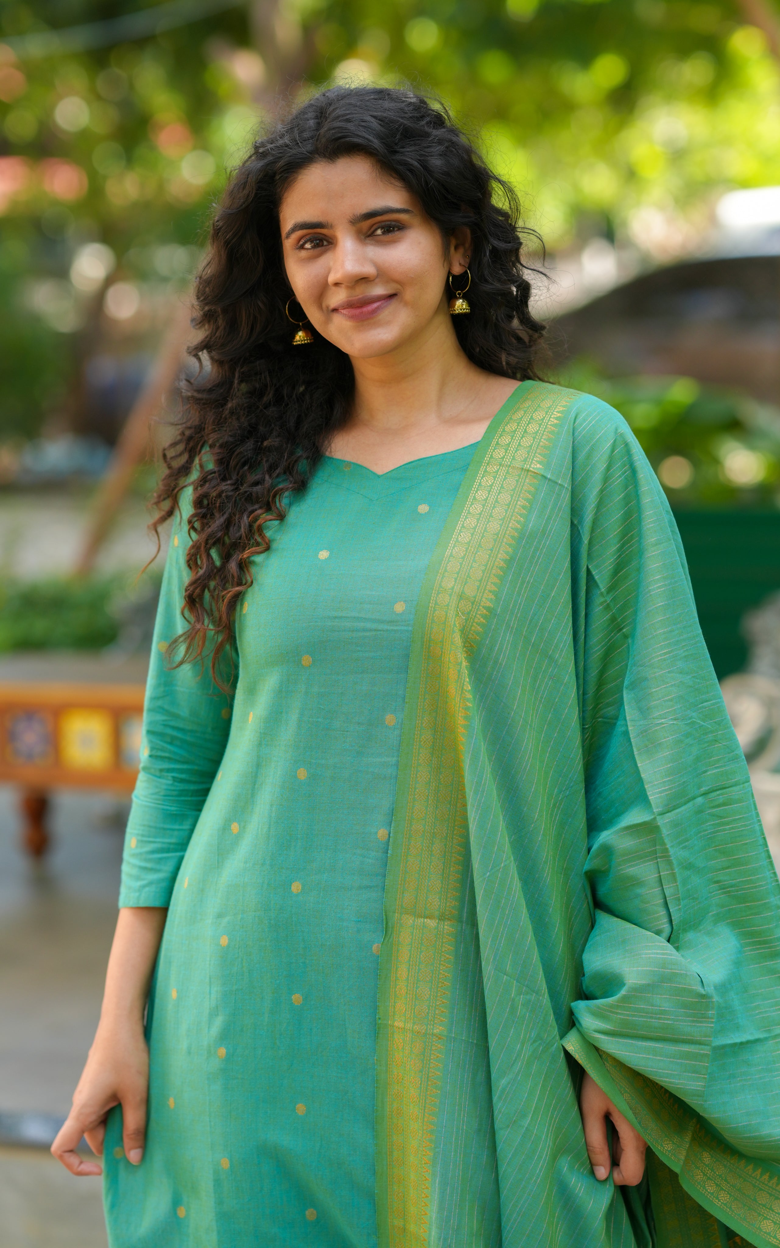 Farah Teal Green (Kurti+Pant+Dupatta)