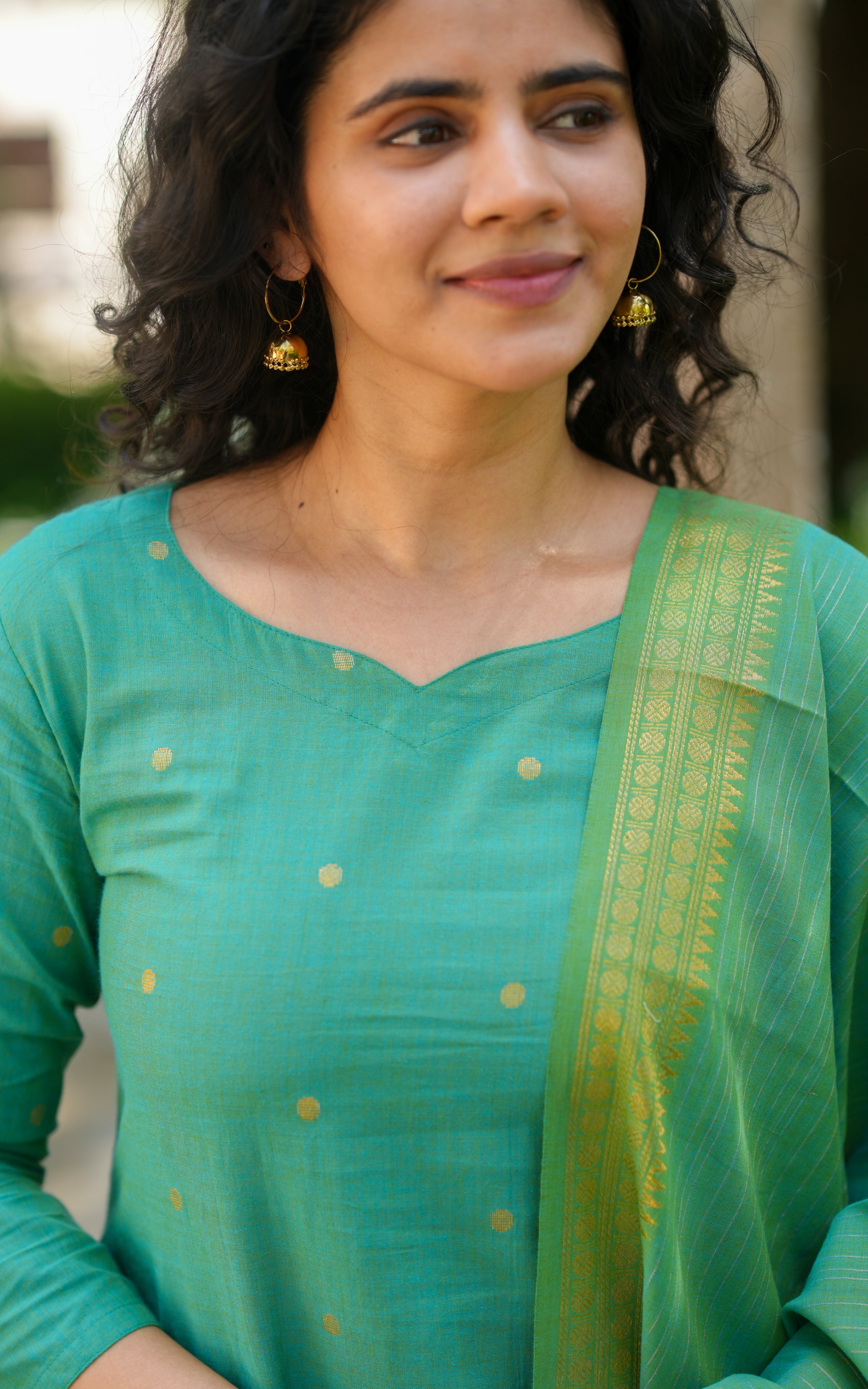Farah Teal Green (Kurti+Pant+Dupatta)