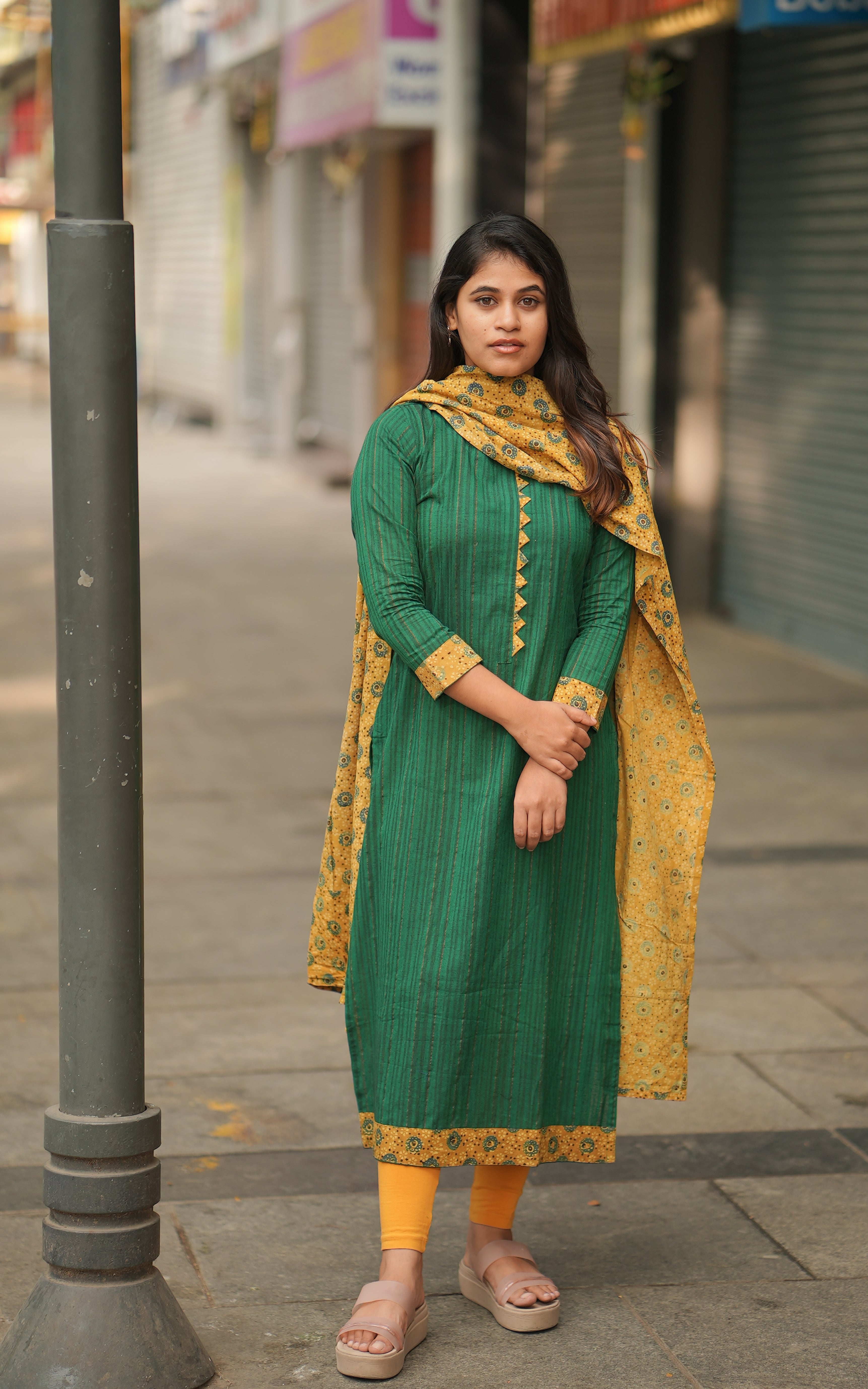 Embroidered Rayon A Line Kurti in Dark Green : TVE1286