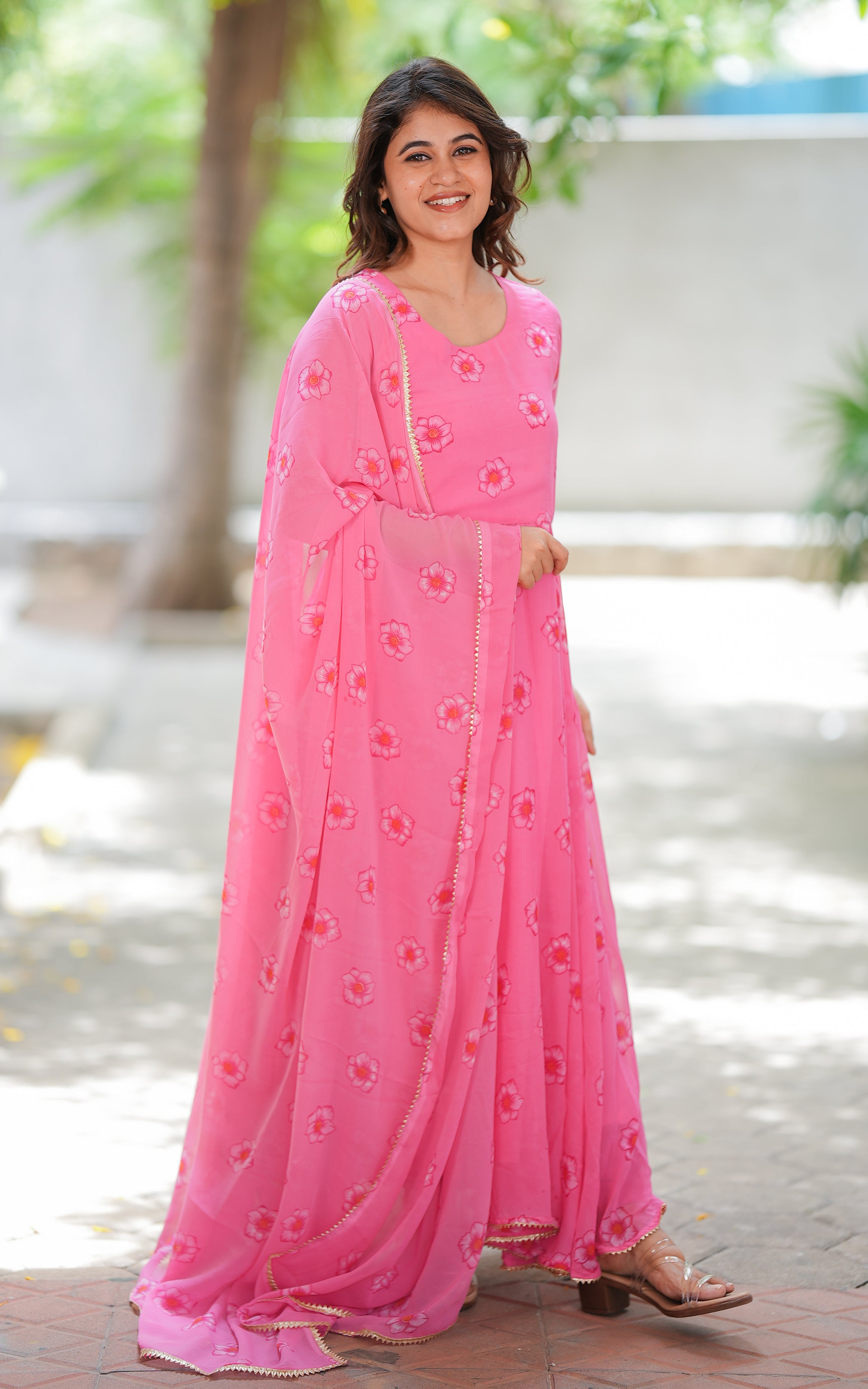 Pon Tharigai Pink H (Kurti+Dupatta)