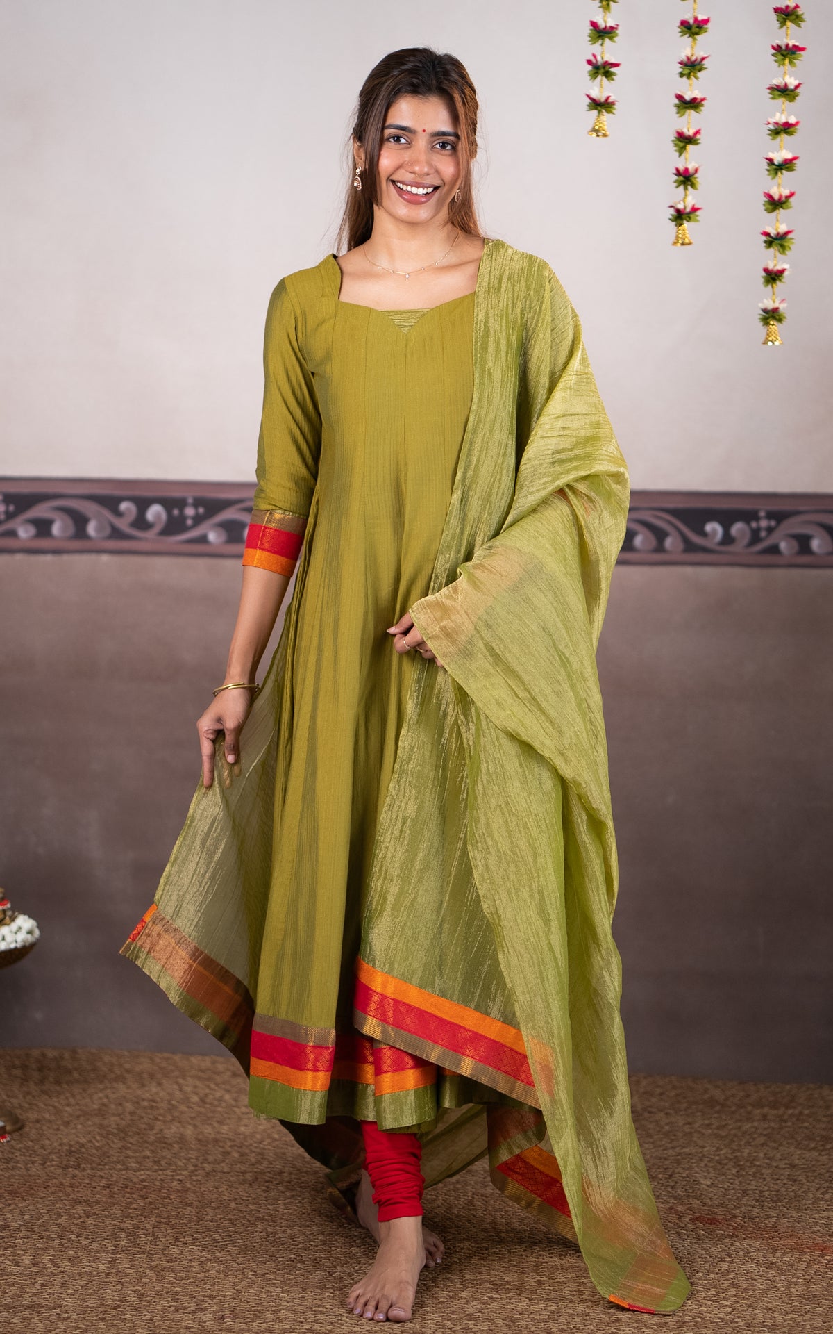 Mehendi Green and Shimmer (Kurti+Dupatta)