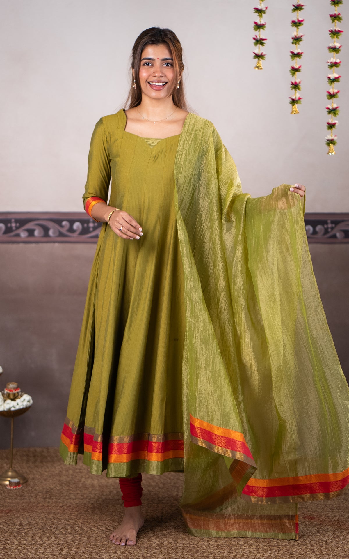 Mehendi Green and Shimmer (Kurti+Dupatta)