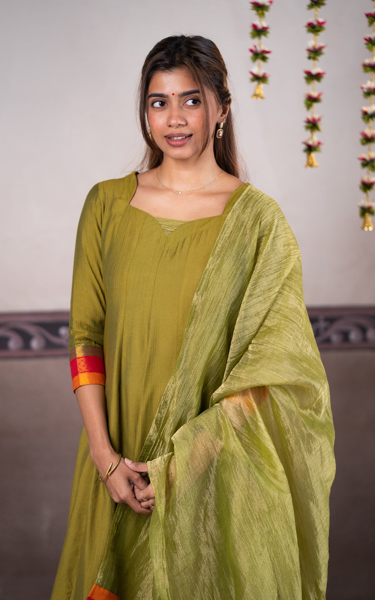Mehendi Green and Shimmer (Kurti+Dupatta)