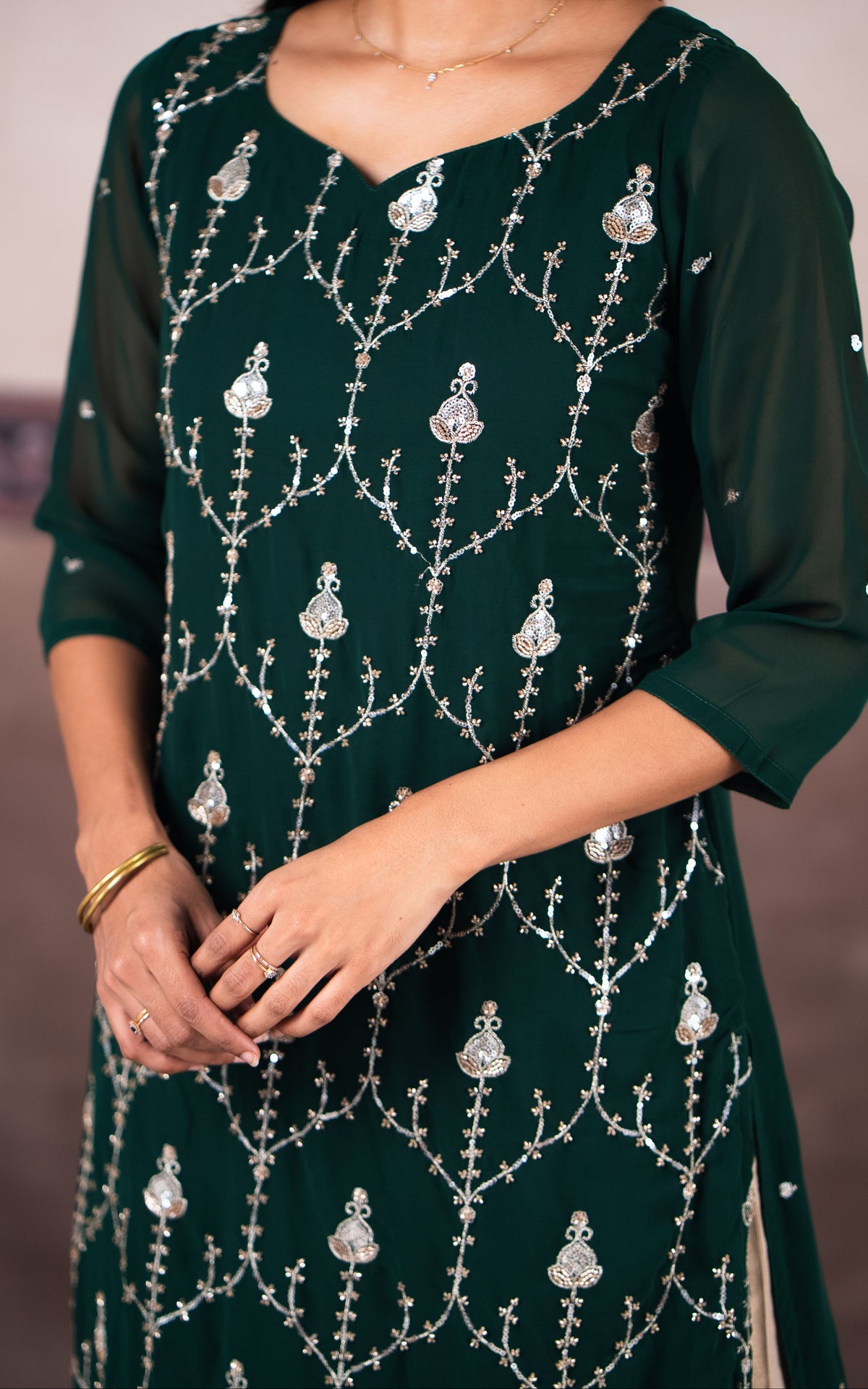 Stonework Green (Kurti+Dupatta)