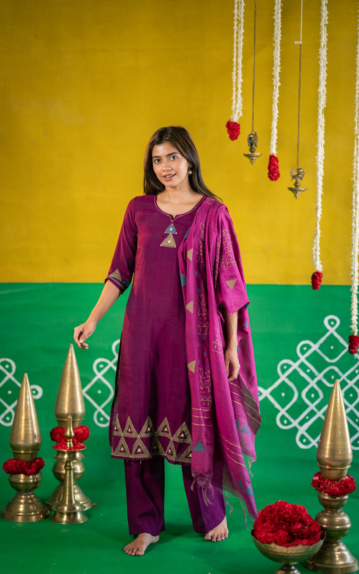 Diwali Casuals Handblock (Kurti+Pant+Dupatta)