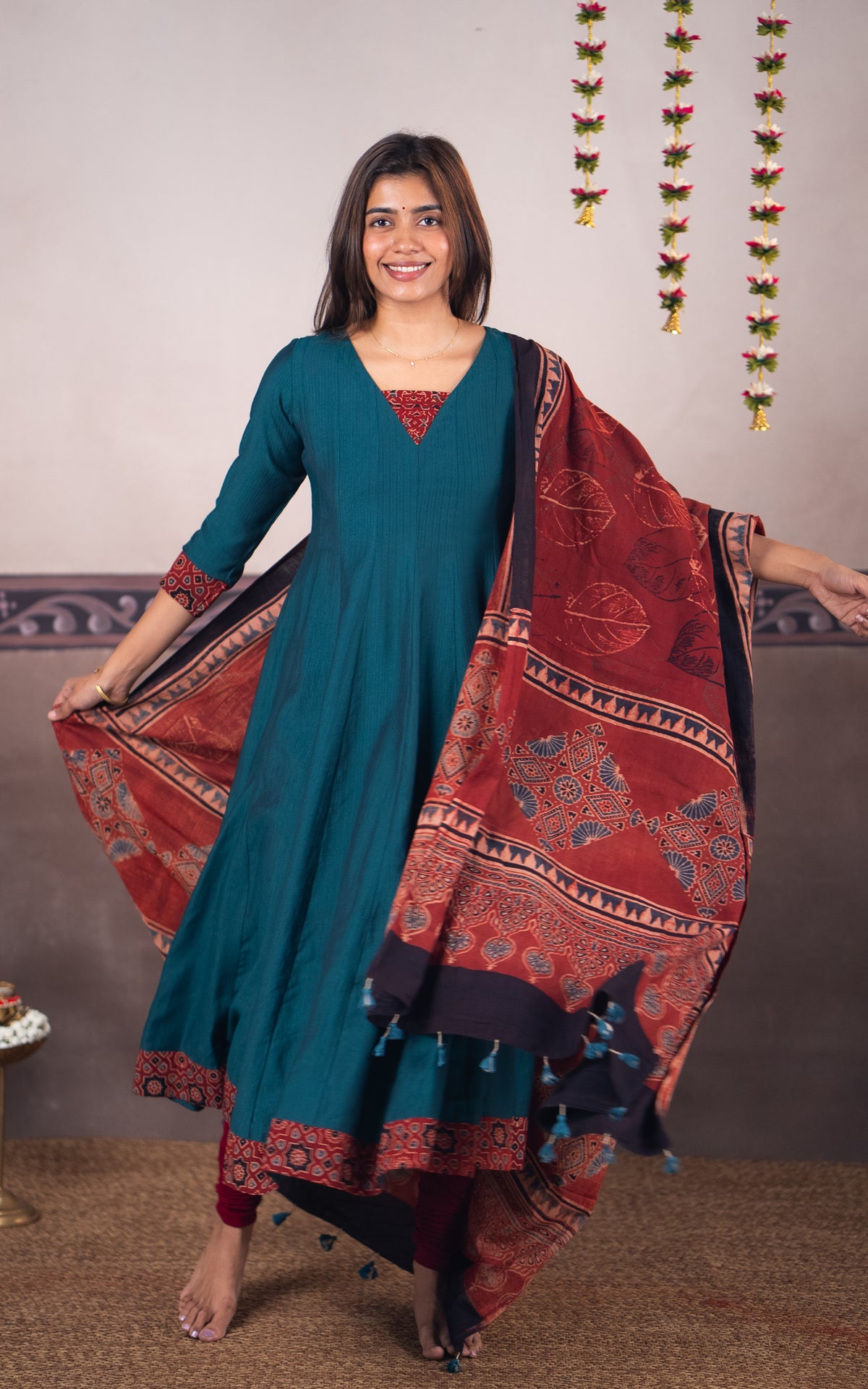 Rust and Teal (Kurti+Dupatta)