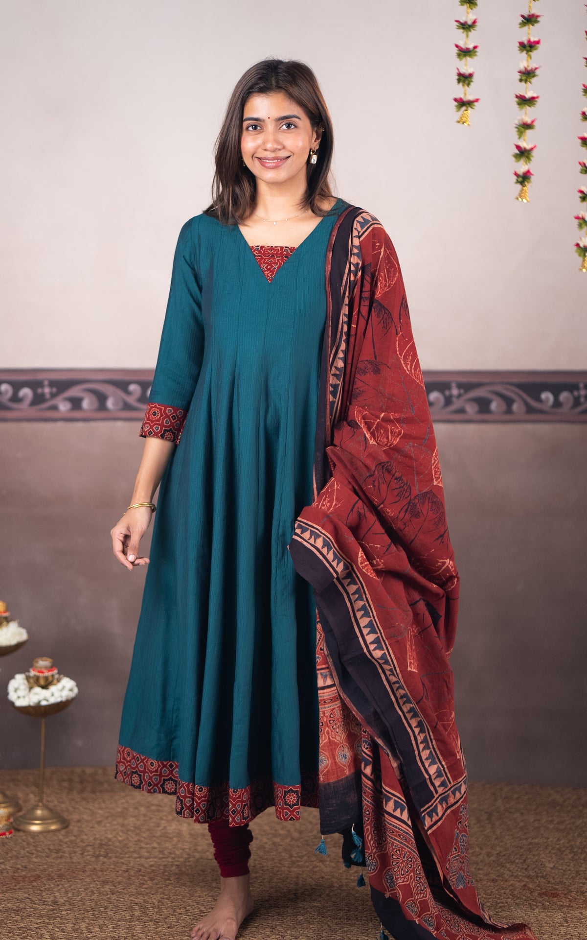 Rust and Teal (Kurti+Dupatta)
