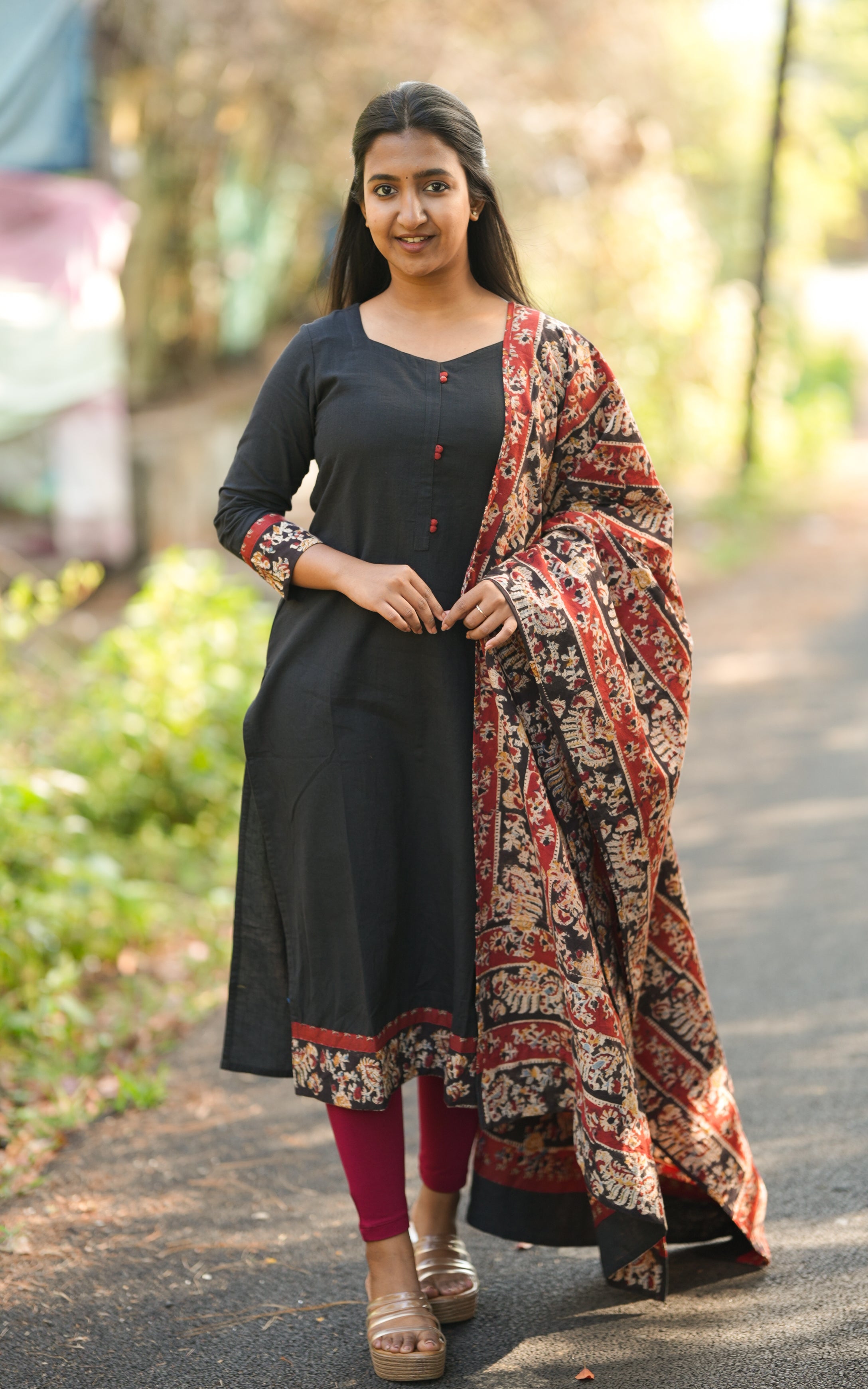 south cotton fabric with kalamkari dupatta 