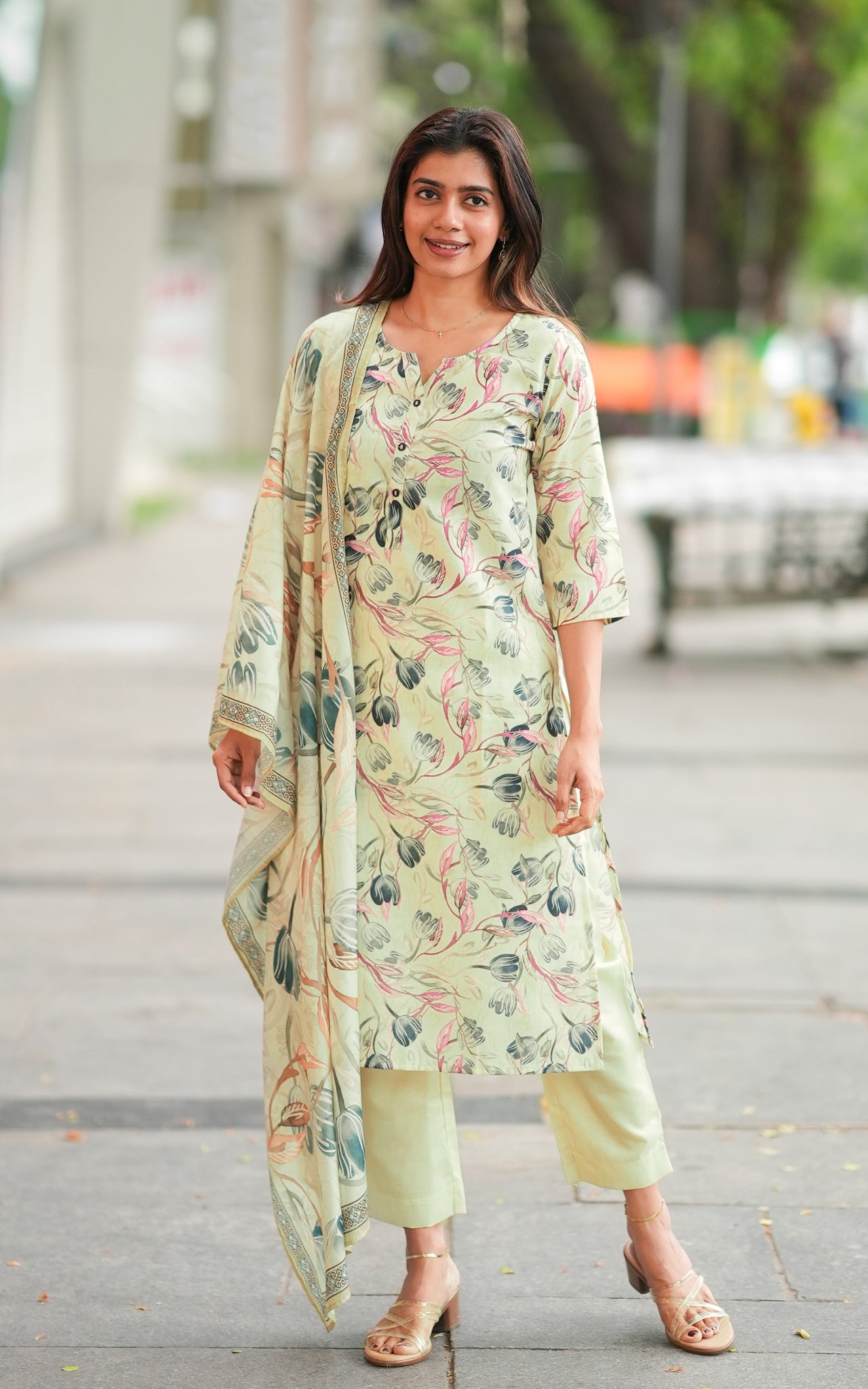 Instore – Keshini A Kurti Pant Dupatta Set for Women – Georgette – Printed – Ethnic Wear