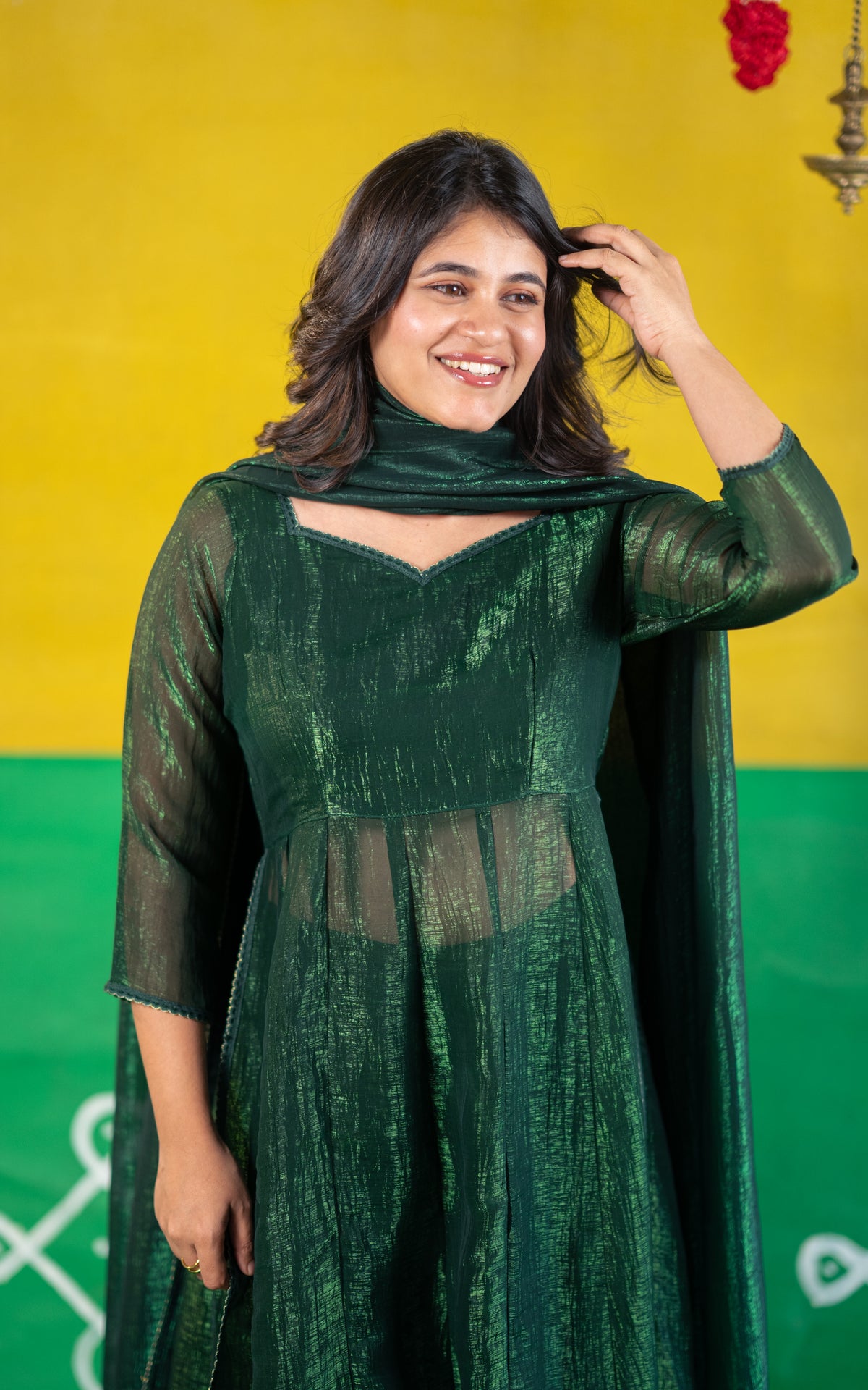 Sparkling Plain Green (Kurti+Pant+Dupatta)