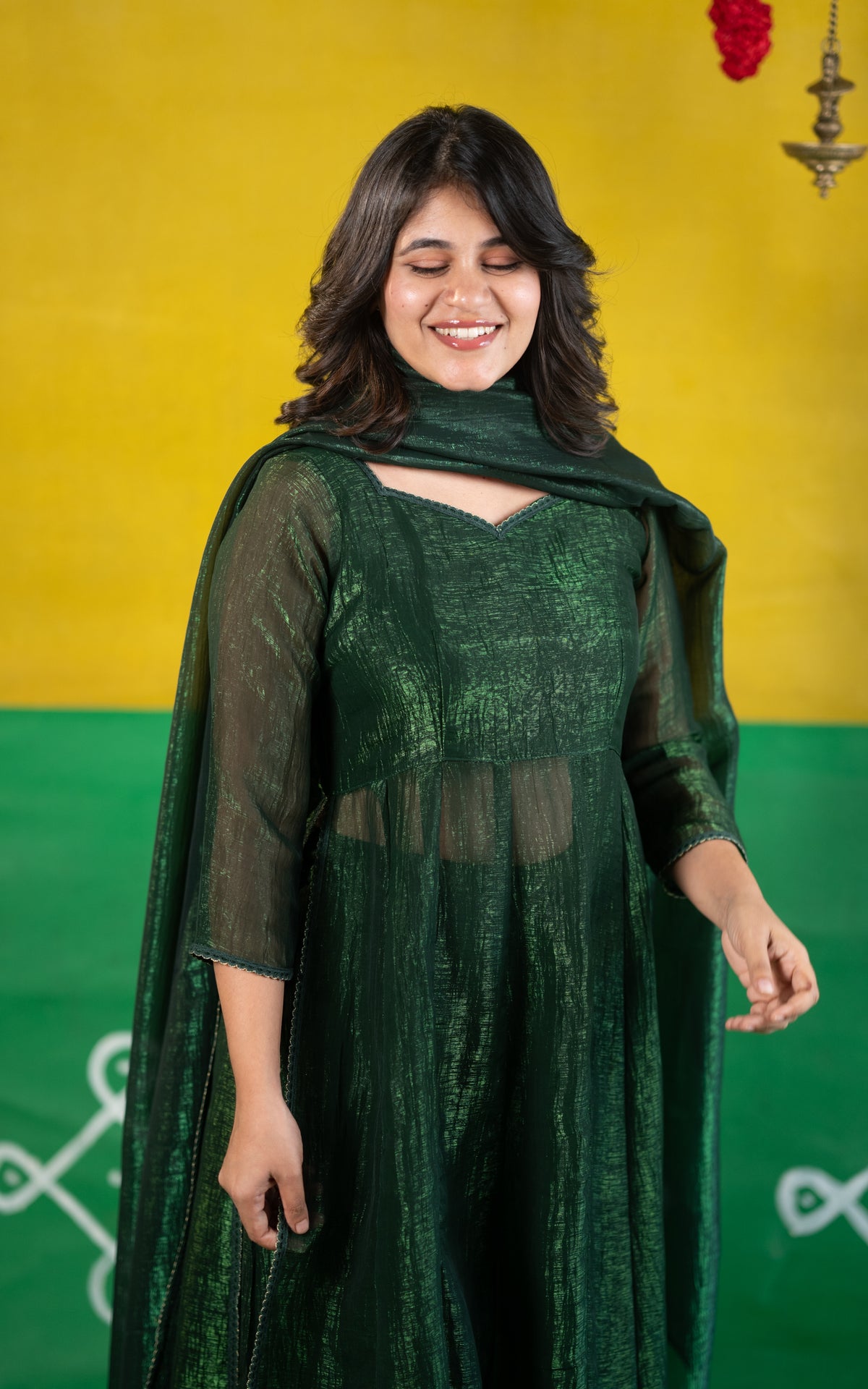 Sparkling Plain Green (Kurti+Pant+Dupatta)