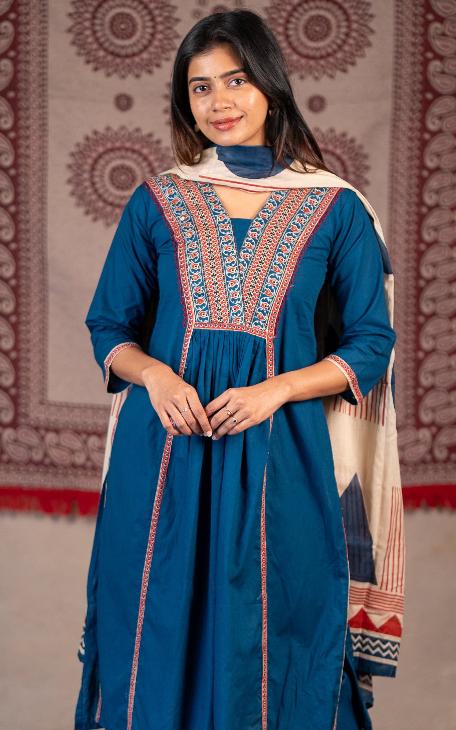 Daily wear breathable cotton embroidered kurti set