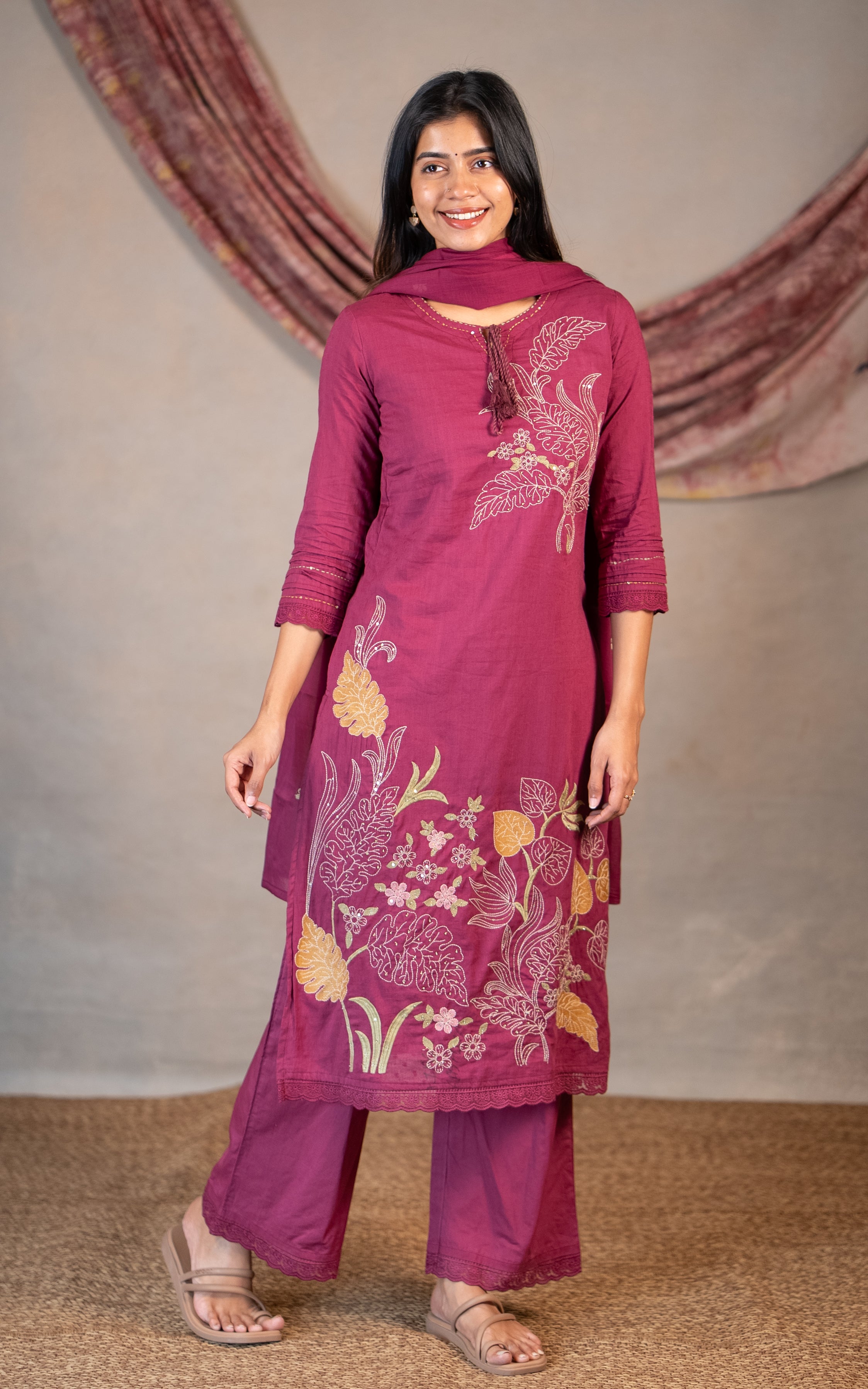 Pritha Plum (Kurti+Pant+Dupatta)
